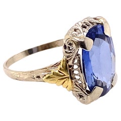 Art Deco Tansanit Ring 8,50 Karat Oval Grünes Gold Blätter 14K Vintage Antik