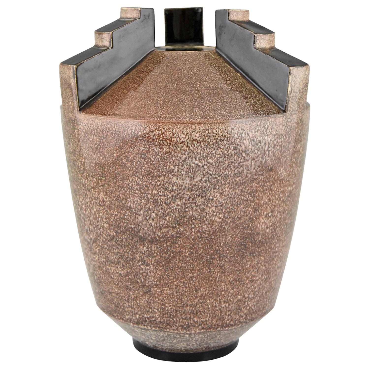 Art Deco Tapered Ceramic Vase Marcel Guillard, France, 1925