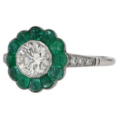 Art Deco Target Style Diamond Emerald Engagement Ring