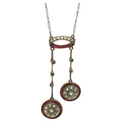 Art Deco Target Style Gold Diamond and Ruby Necklace