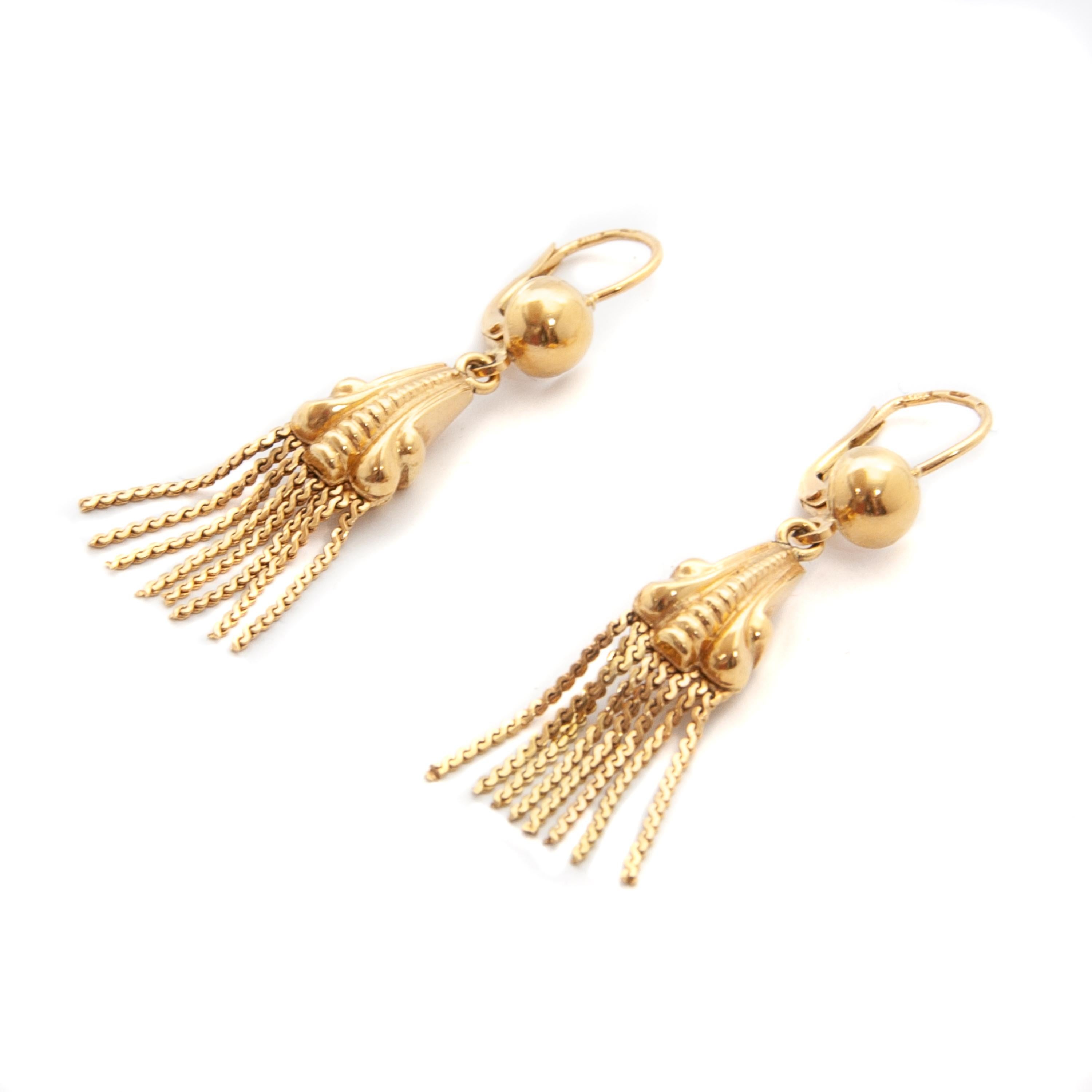 Women's Art Deco 18K Yellow Gold Tassel Dangle Earrings  For Sale