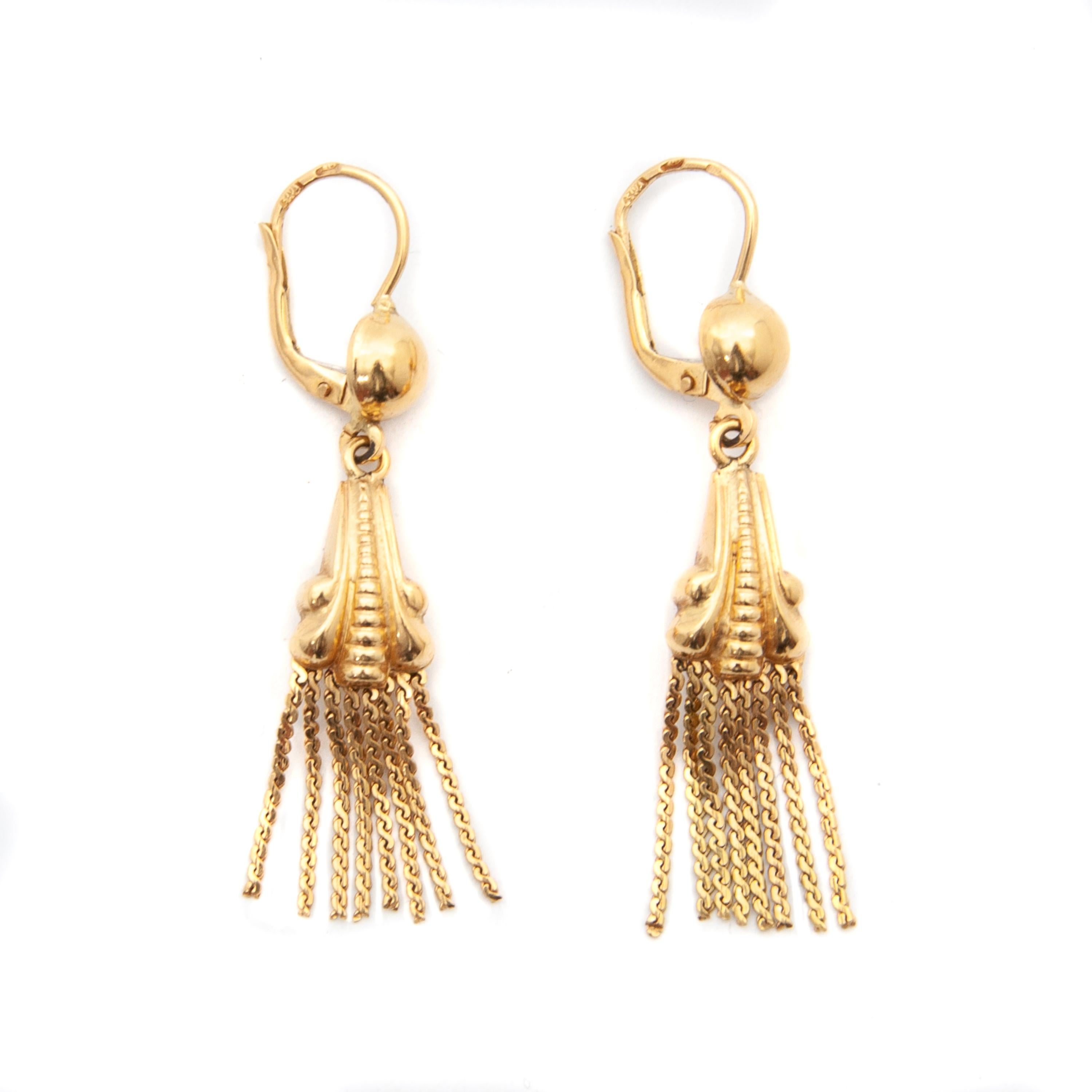 Art Deco 18K Yellow Gold Tassel Dangle Earrings  For Sale 1
