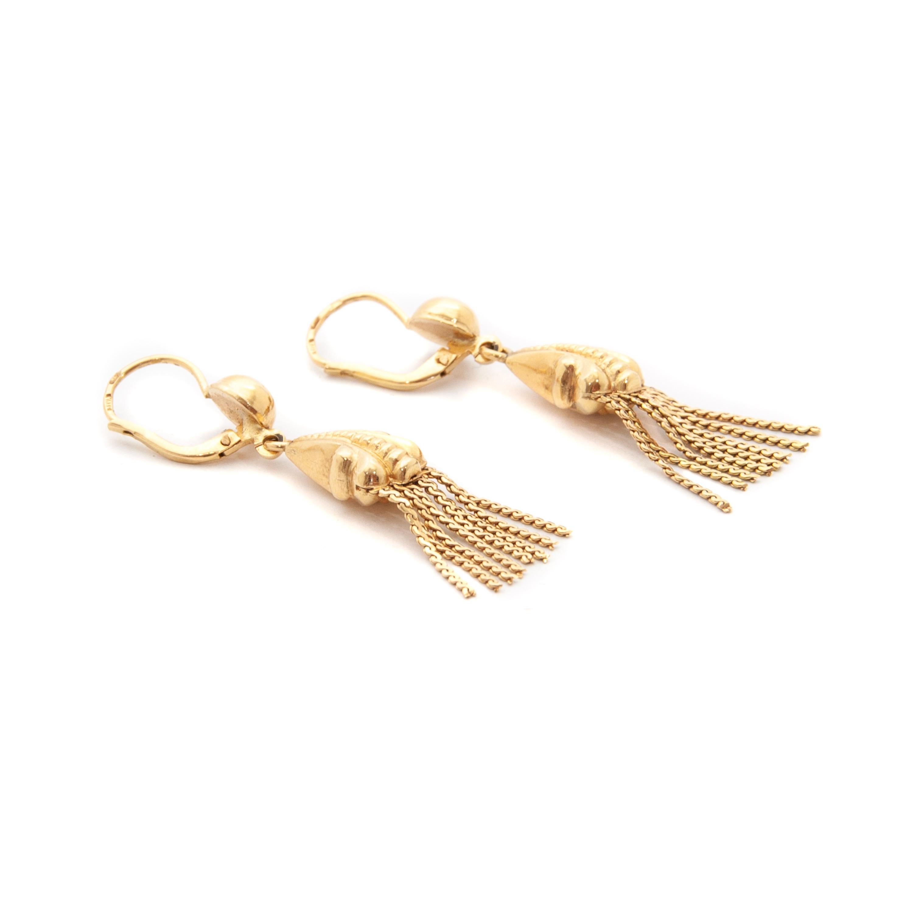 Art Deco 18K Yellow Gold Tassel Dangle Earrings  For Sale 2