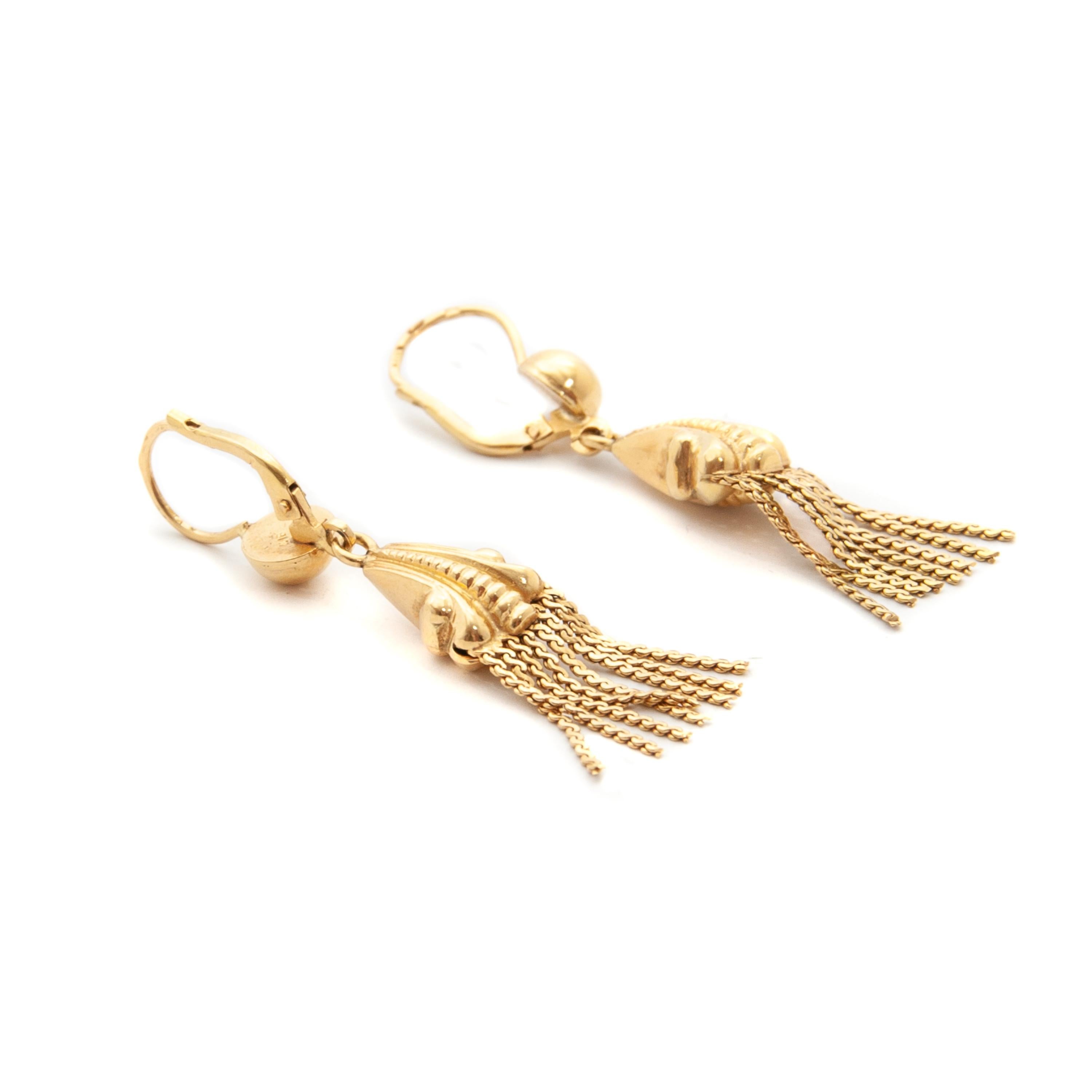 Art Deco 18K Yellow Gold Tassel Dangle Earrings  For Sale 3