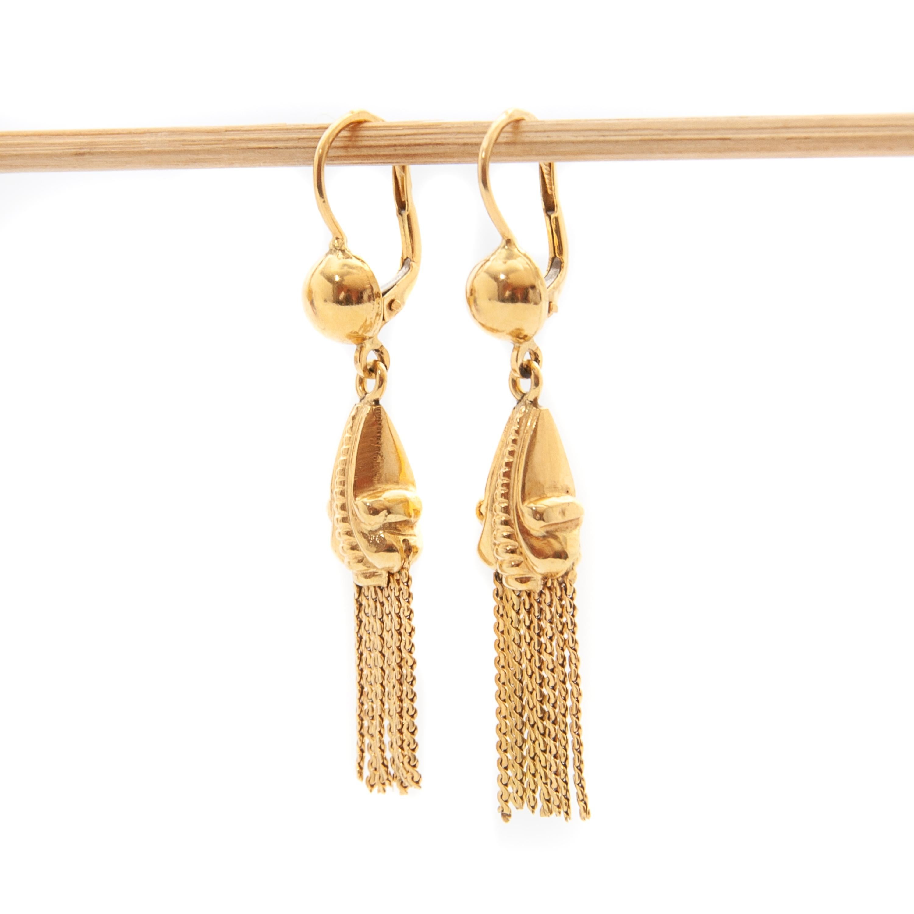 Art Deco 18K Yellow Gold Tassel Dangle Earrings  For Sale 4