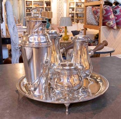Art Deco Tea and Coffee Set in Silver-plated Metal, Asprey London.