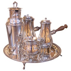 Art Deco Tea and Coffee Set in Silver-plated Metal, Asprey London.