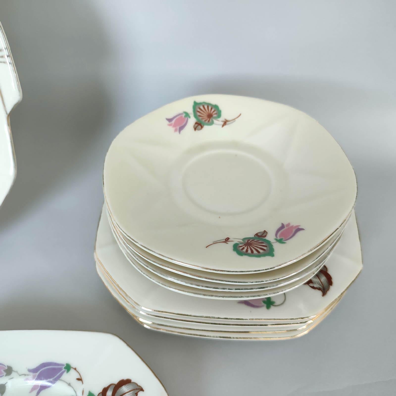 Art Deco Tea, Coffee, Dessert Set, Porcelain, Victoria, Czechoslovakia, 1930s For Sale 4