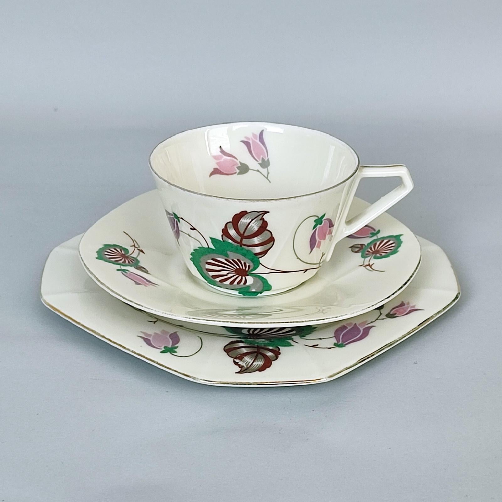Art Deco Tea, Coffee, Dessert Set, Porcelain, Victoria, Czechoslovakia, 1930s For Sale 9