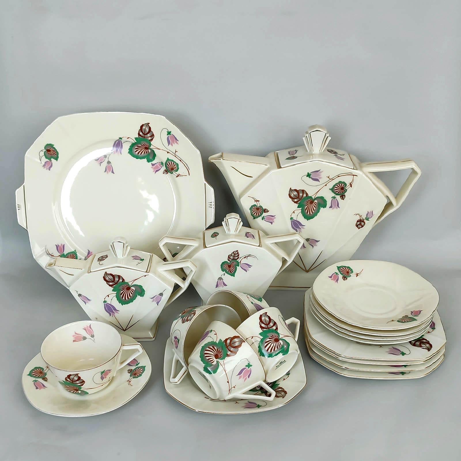 Art déco Service à thé, café, dessert Art Déco, porcelaine, Victoria, Tchécoslovaquie, années 1930 en vente
