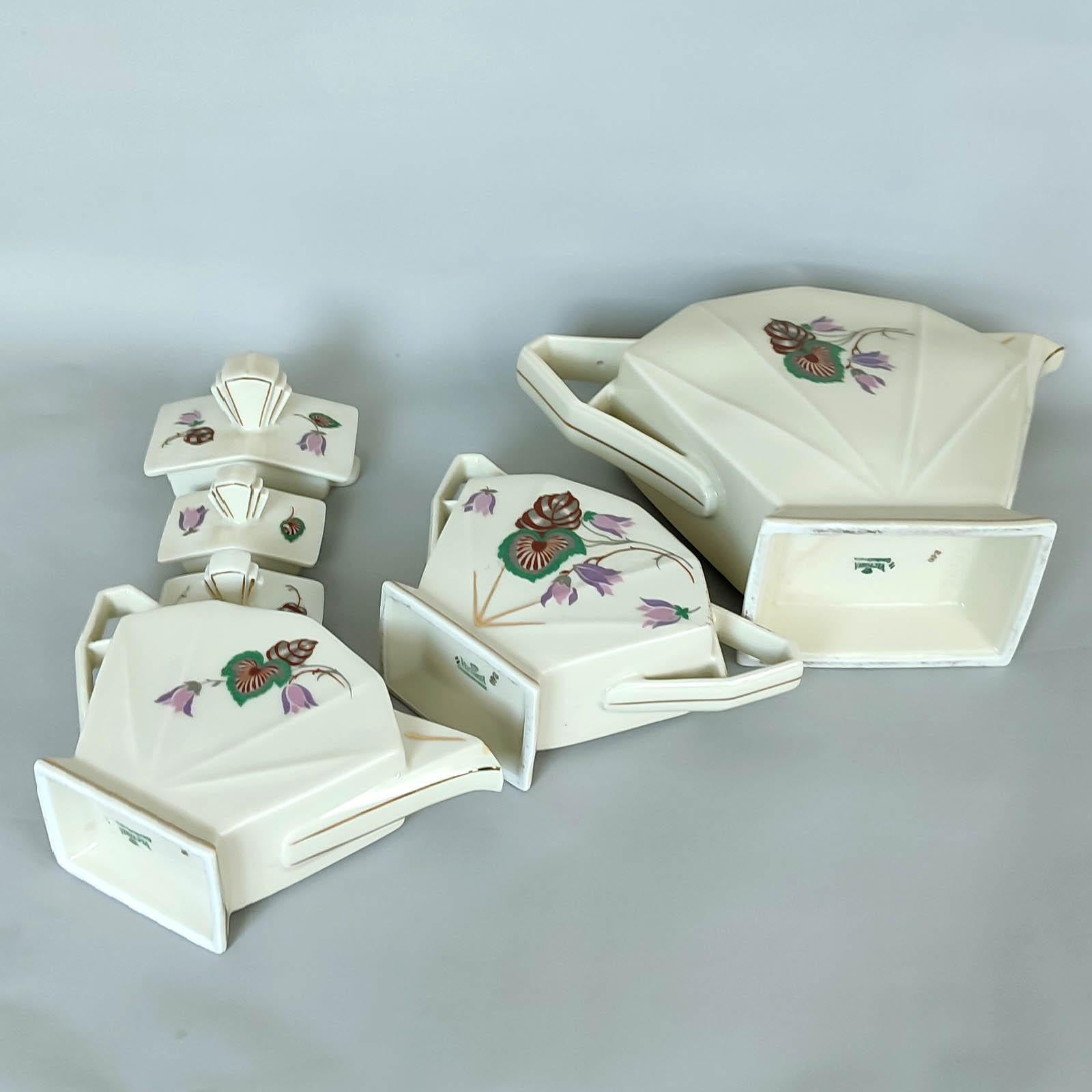 Milieu du XXe siècle Service à thé, café, dessert Art Déco, porcelaine, Victoria, Tchécoslovaquie, années 1930 en vente