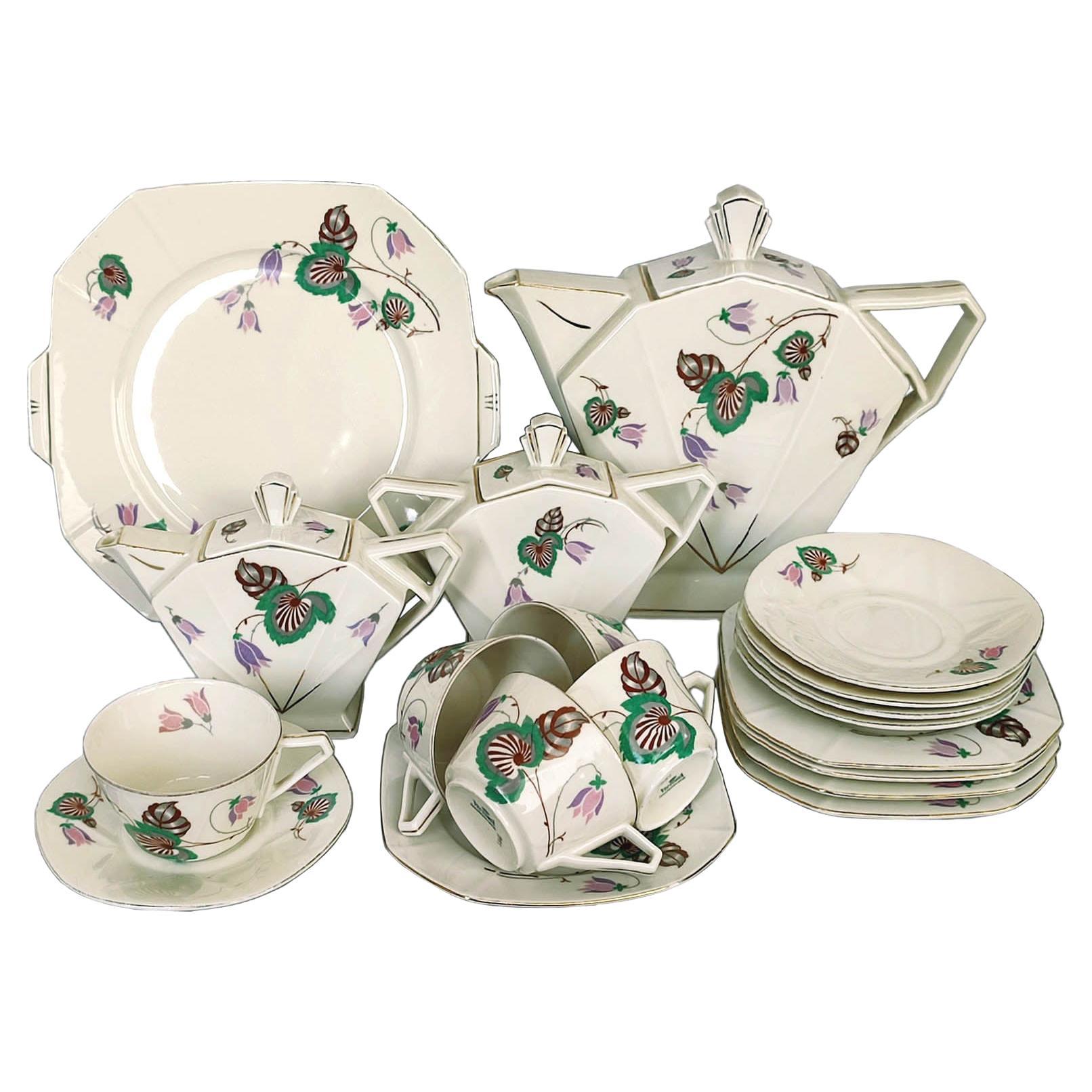 Art Deco Tea, Coffee, Dessert Set, Porcelain, Victoria, Czechoslovakia, 1930s