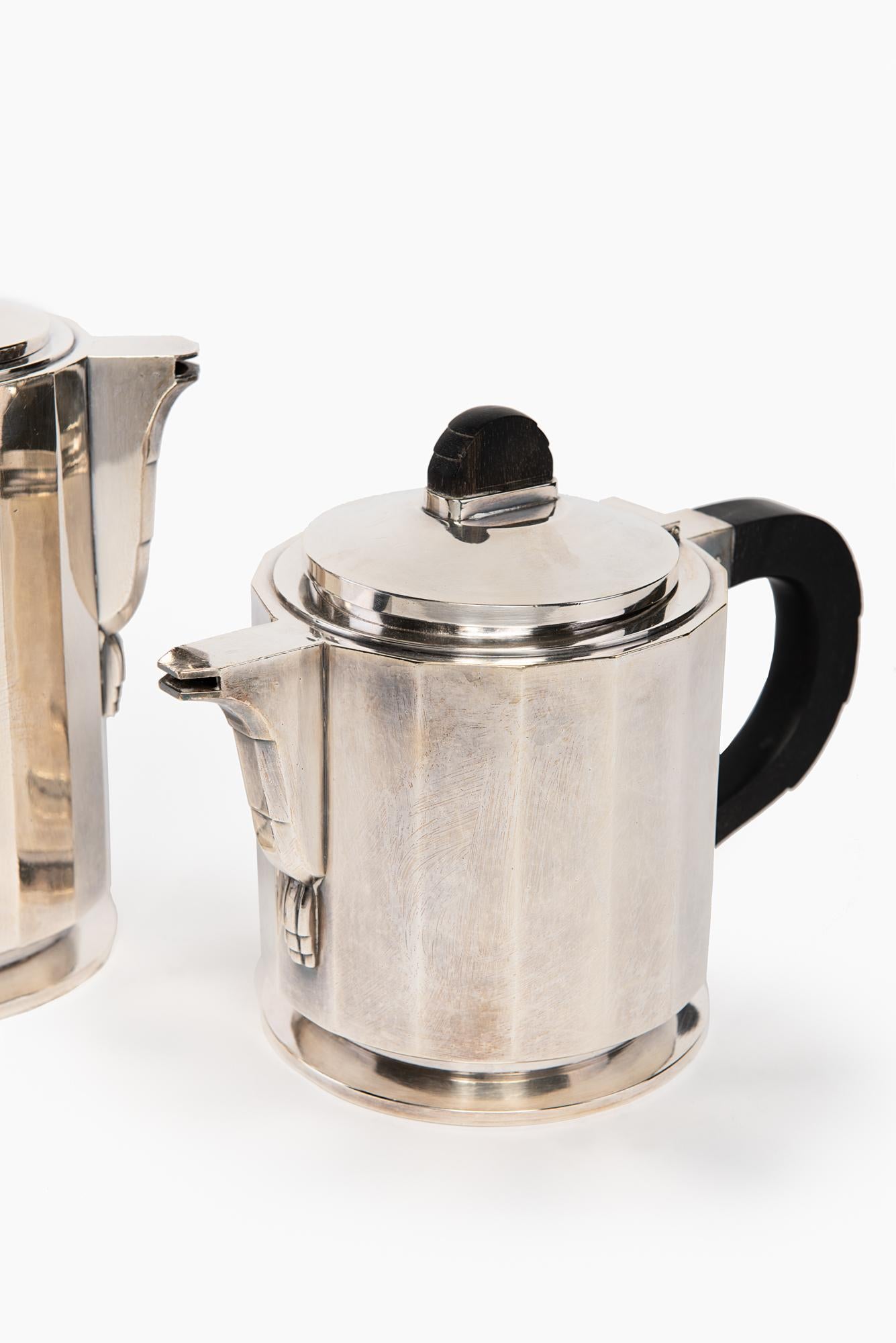 Sheffield Plate Art Deco Tea/Coffee Service 4 Pieces in Silver Plated, France, 1930