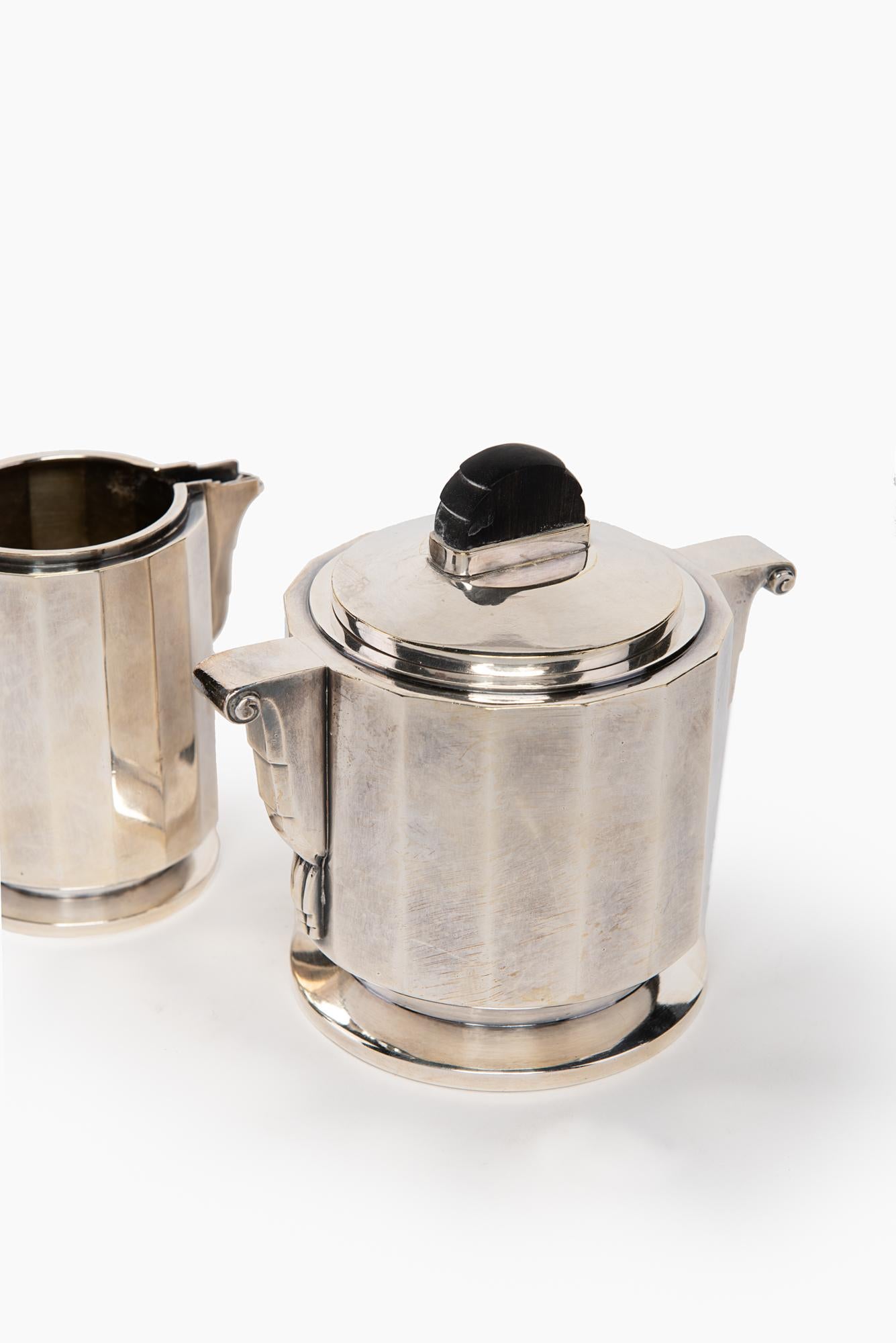 Art Deco Tea/Coffee Service 4 Pieces in Silver Plated, France, 1930 1