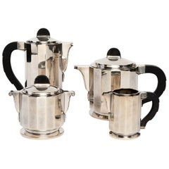 Antique Art Deco Tea/Coffee Service 4 Pieces in Silver Plated, France, 1930