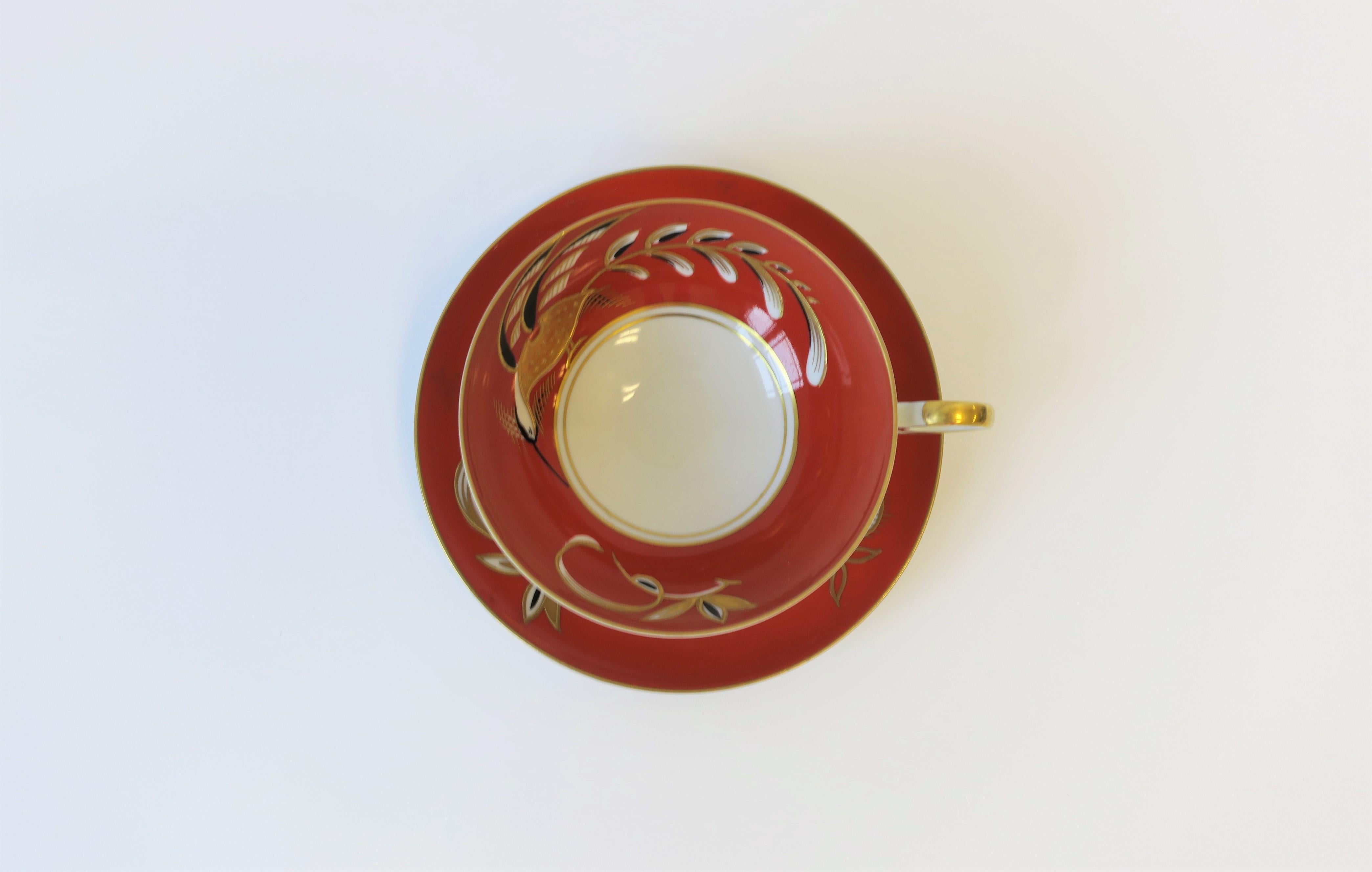 Taza de té o café Art Decó de porcelana terracota, negra y dorada de Wallendorf Alemán en venta