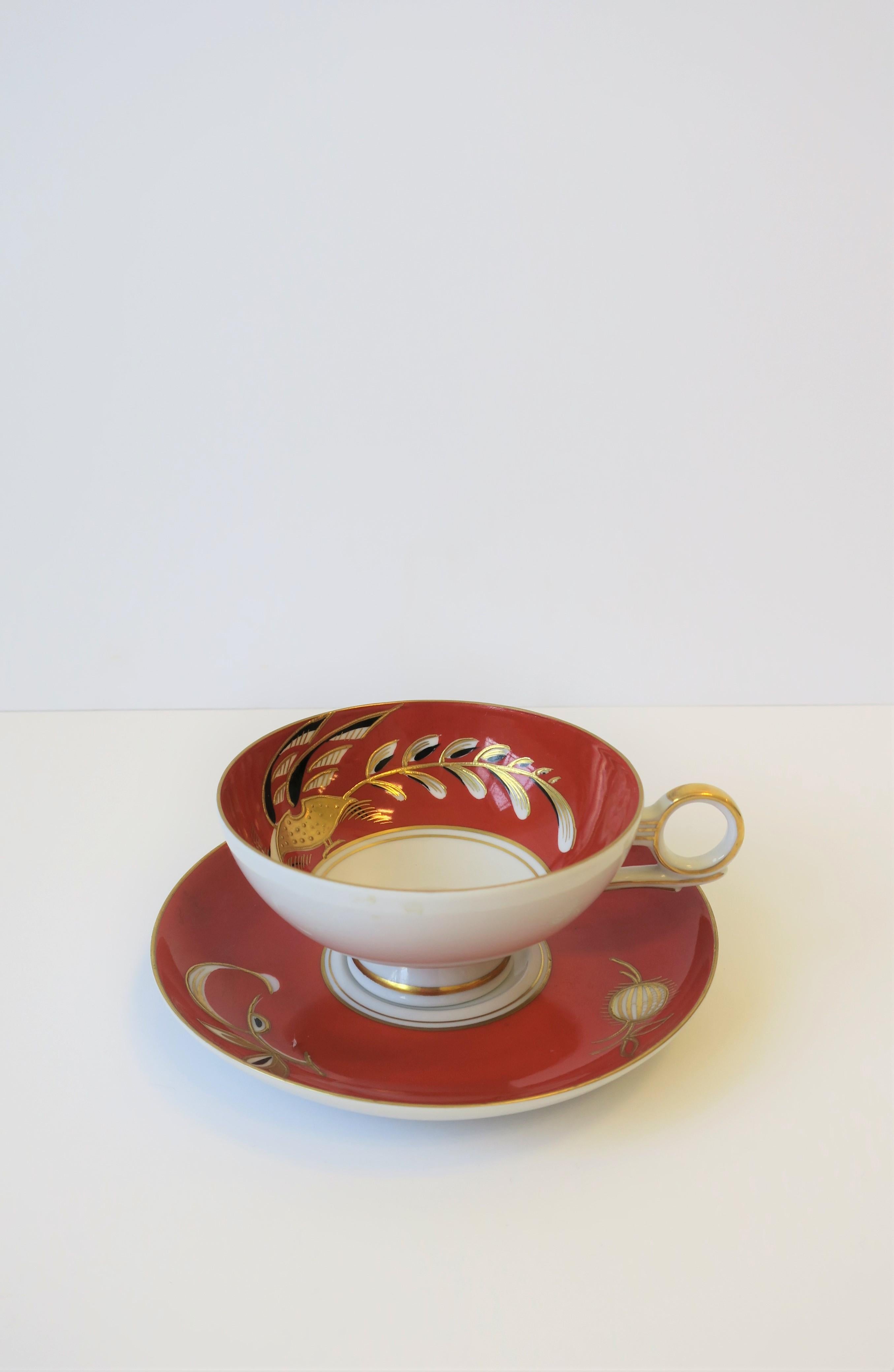 Allemand Tasse à thé ou à café Art Déco en terre cuite, porcelaine noire et dorée de Wallendorf en vente