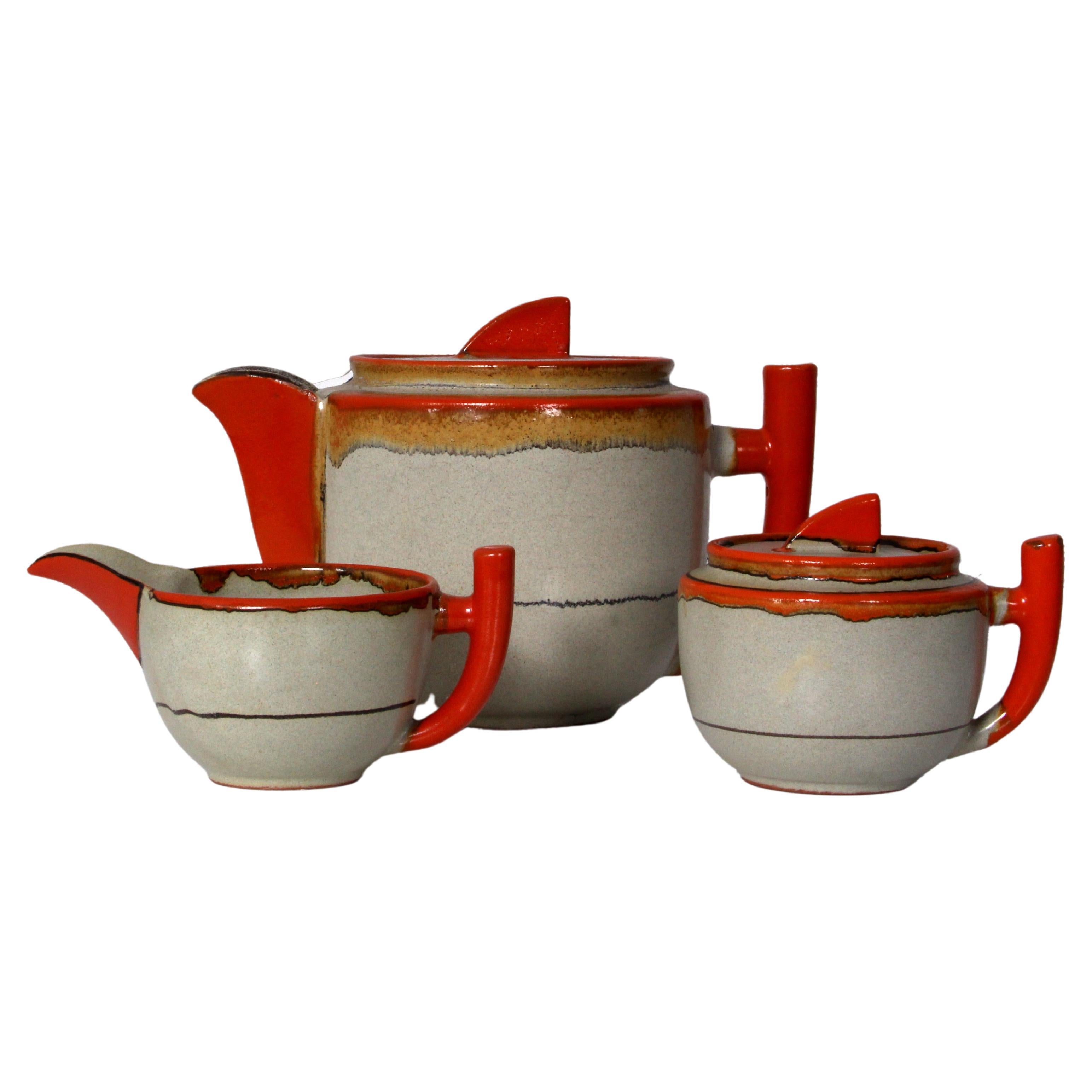 Art Deco Tea Service by Carstens Uffrecht ar 1930 uranium glaze + cups + plates  For Sale