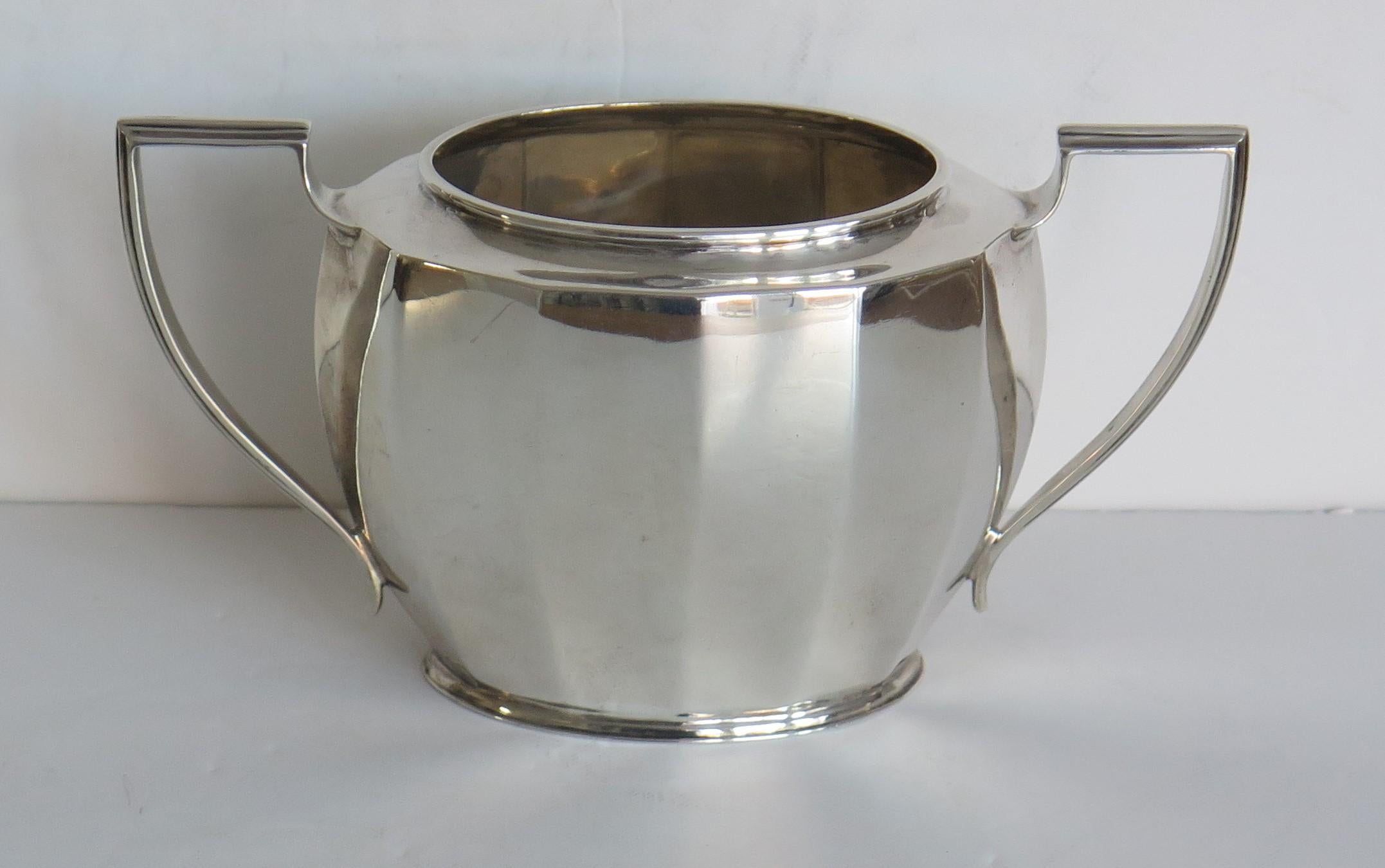 Art Deco Tea Set 3-Piece Sterling Silver Fine Quality, Sheffield England, 1930 For Sale 2
