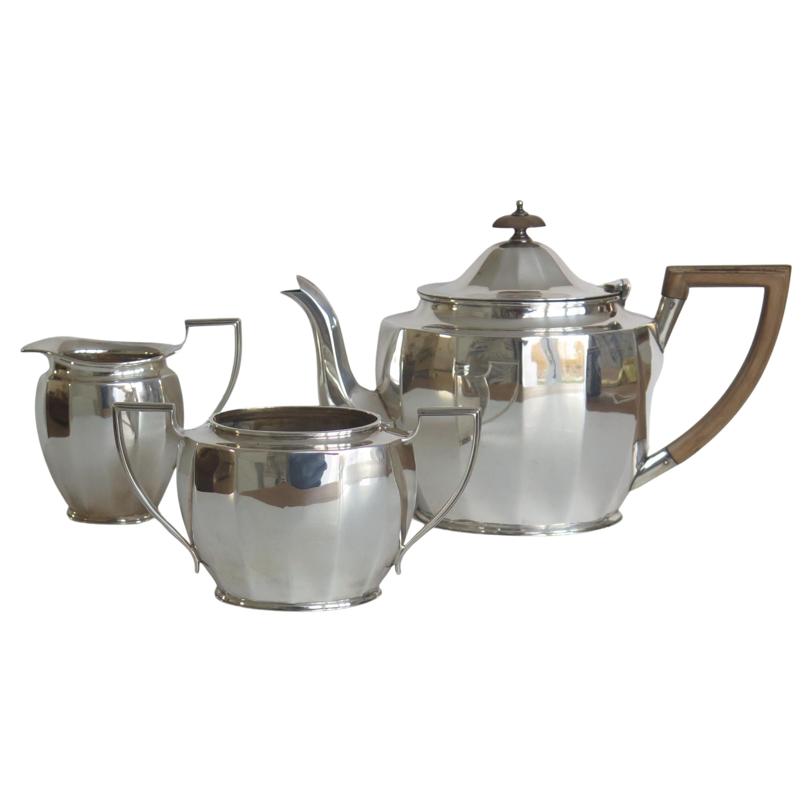 Art Deco Tea Set 3-Piece Sterling Silver Fine Quality, Sheffield England, 1930