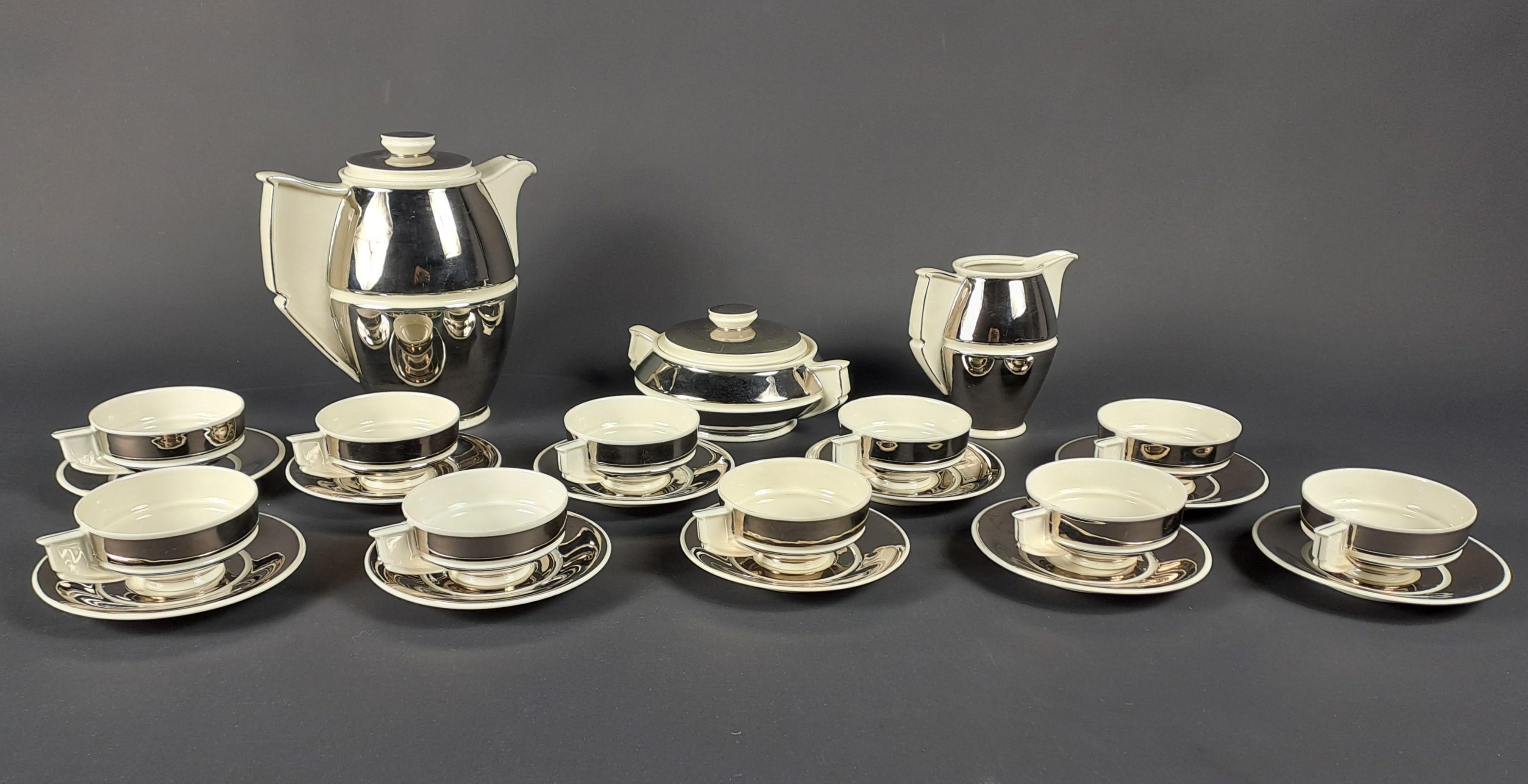 Servizio da tè Art Deco in porcellana d'argento pregiata in vendita 5