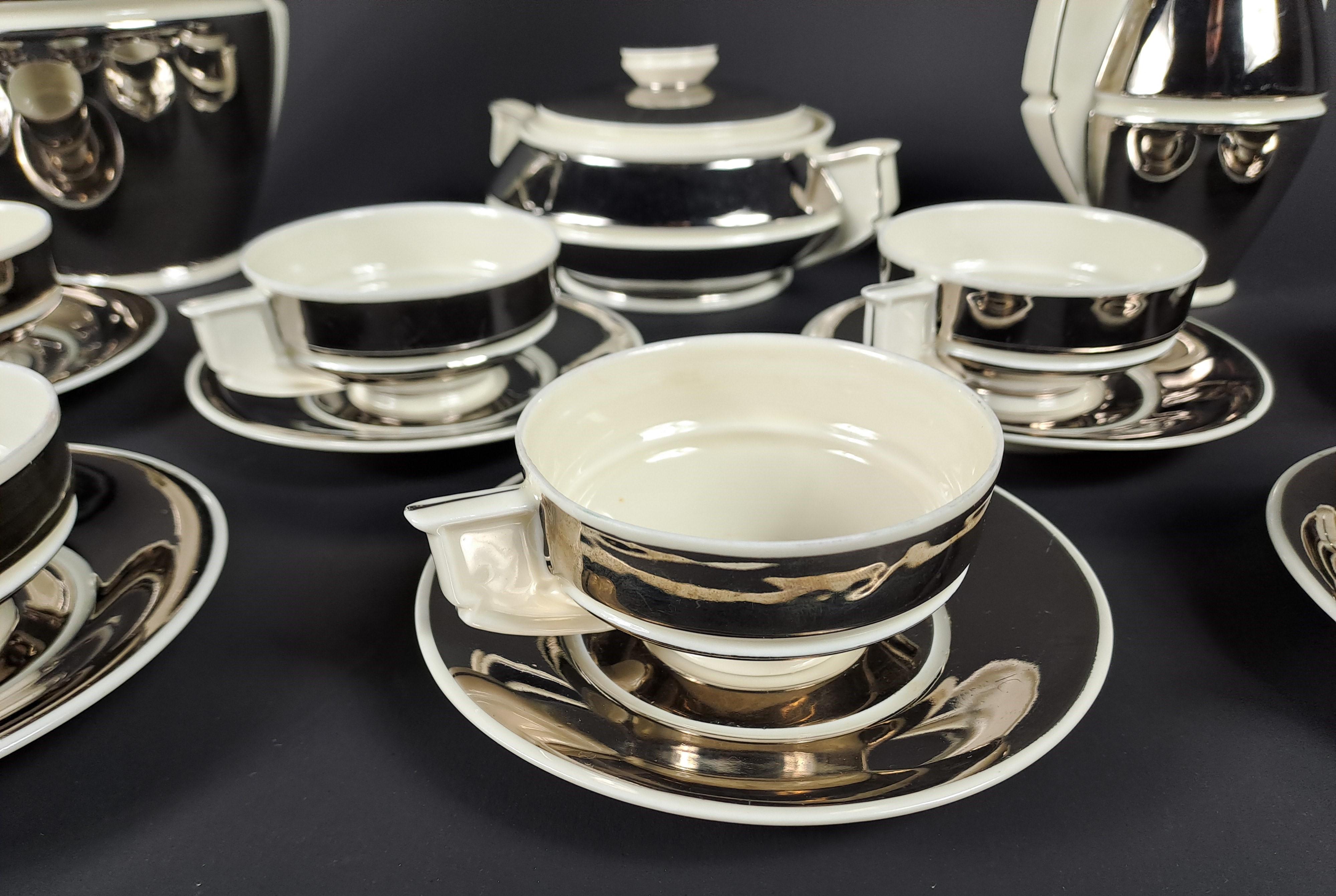 Art Déco Servizio da tè Art Deco in porcellana d'argento pregiata in vendita