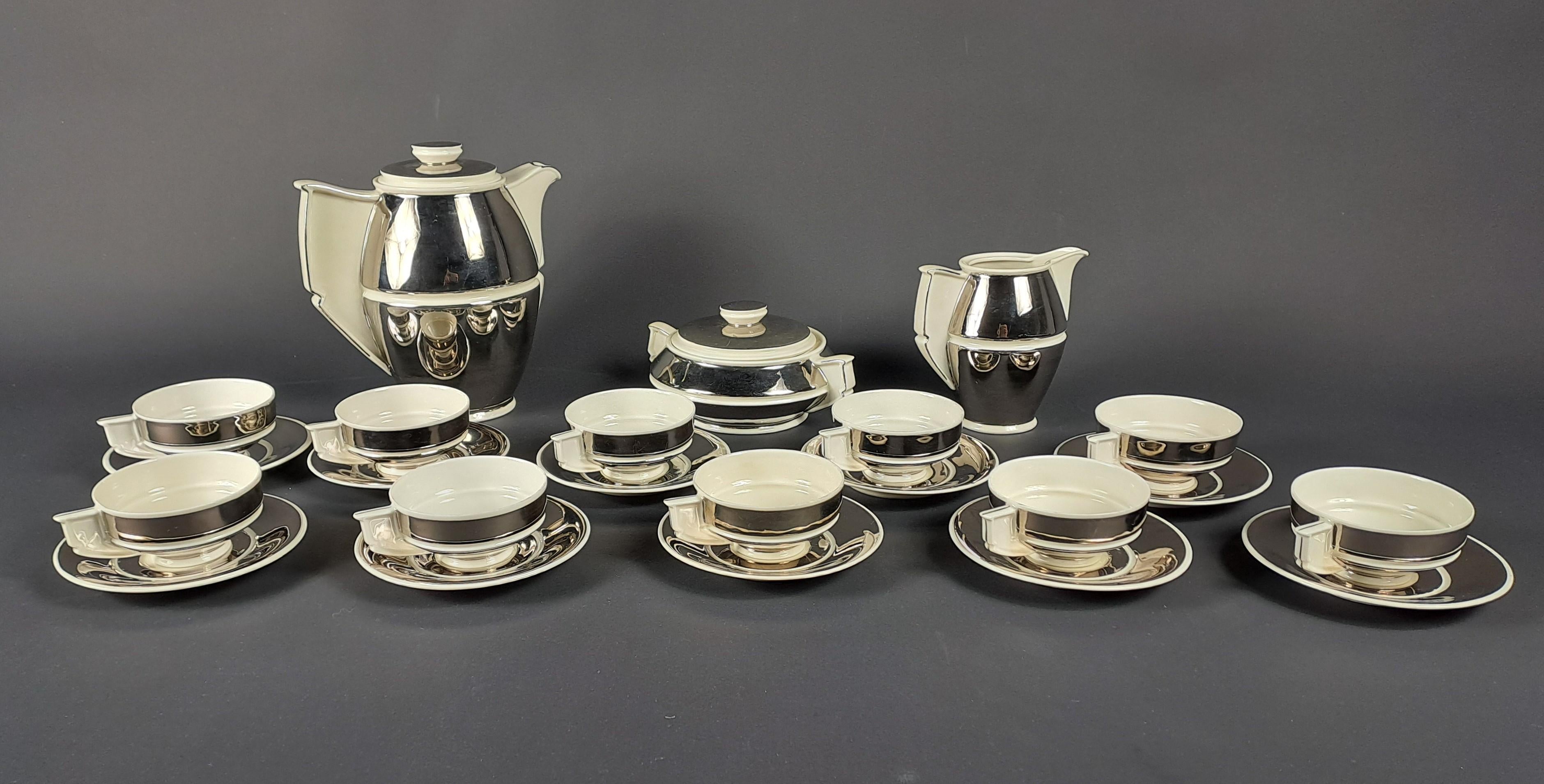 Servizio da tè Art Deco in porcellana d'argento pregiata in vendita 2