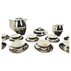 Juego de té Art Déco de porcelana fina plateada