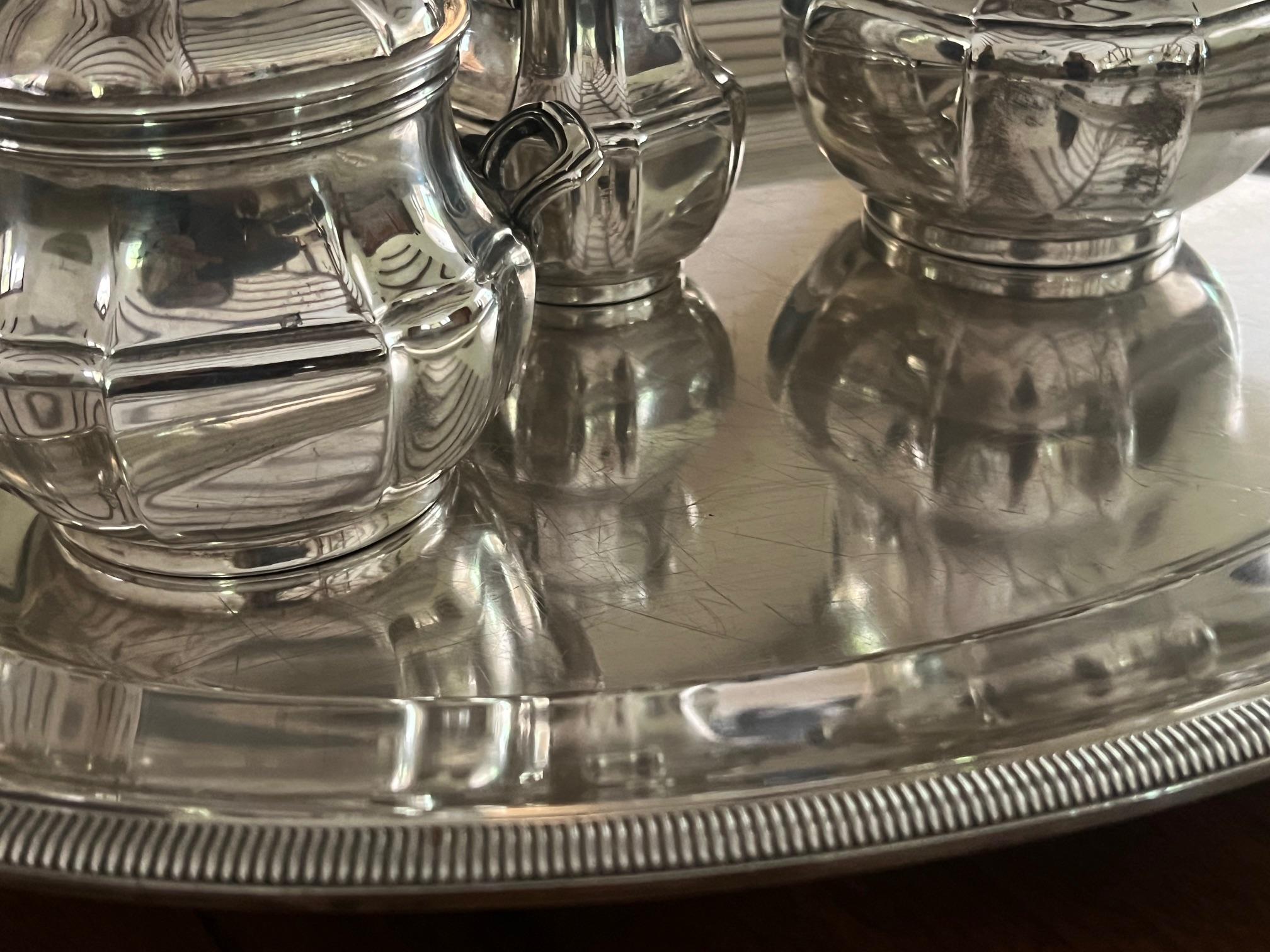 Plaqué argent Service à thé et plateau Art déco par Christofle, vers les années 1930 en vente