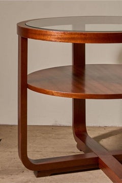 Zweistöckiger Couchtisch aus Teakholz und Glas im Art Deco-Stil