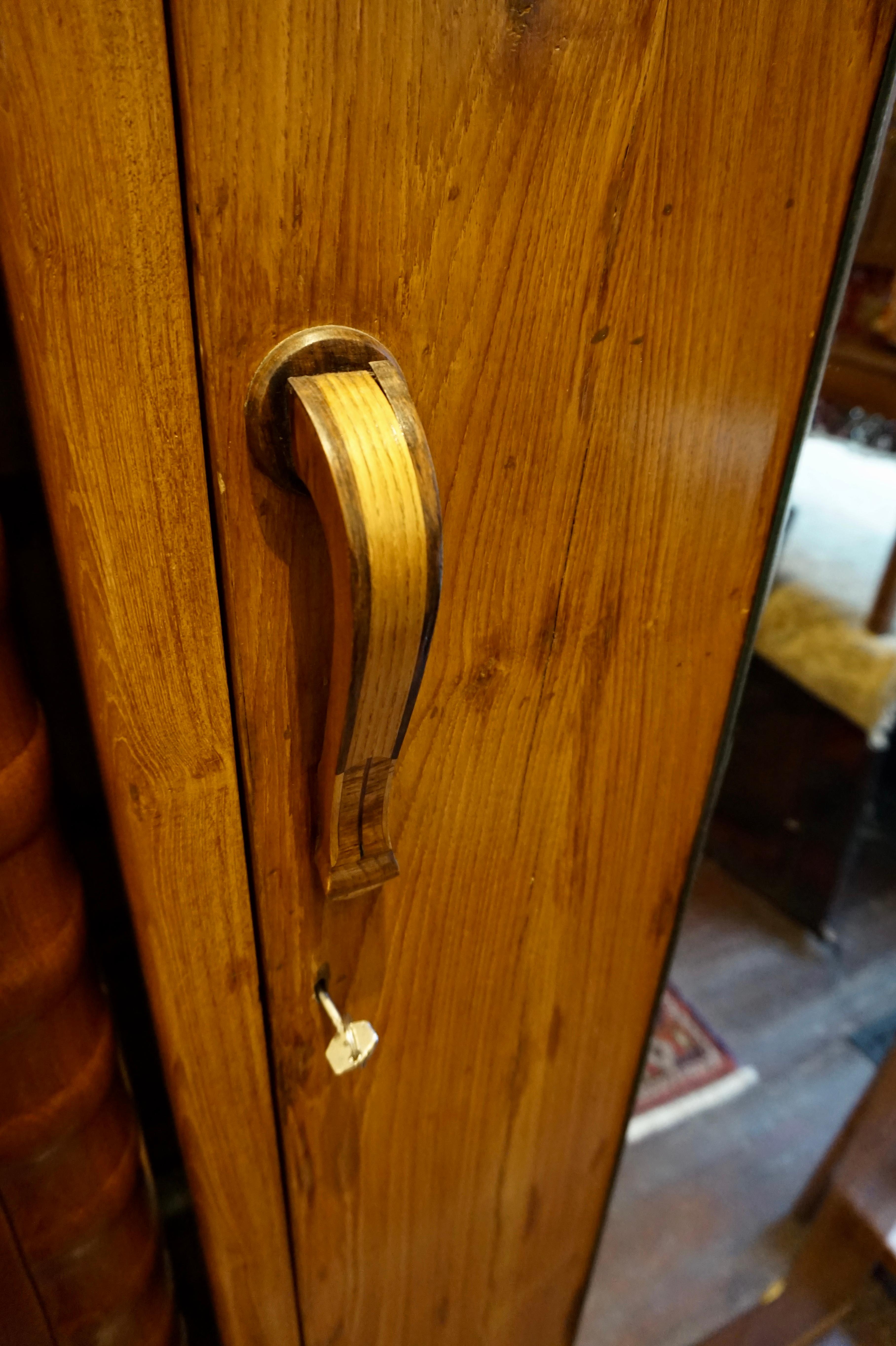 English Art Deco Teak Armoire with Lotus Motif