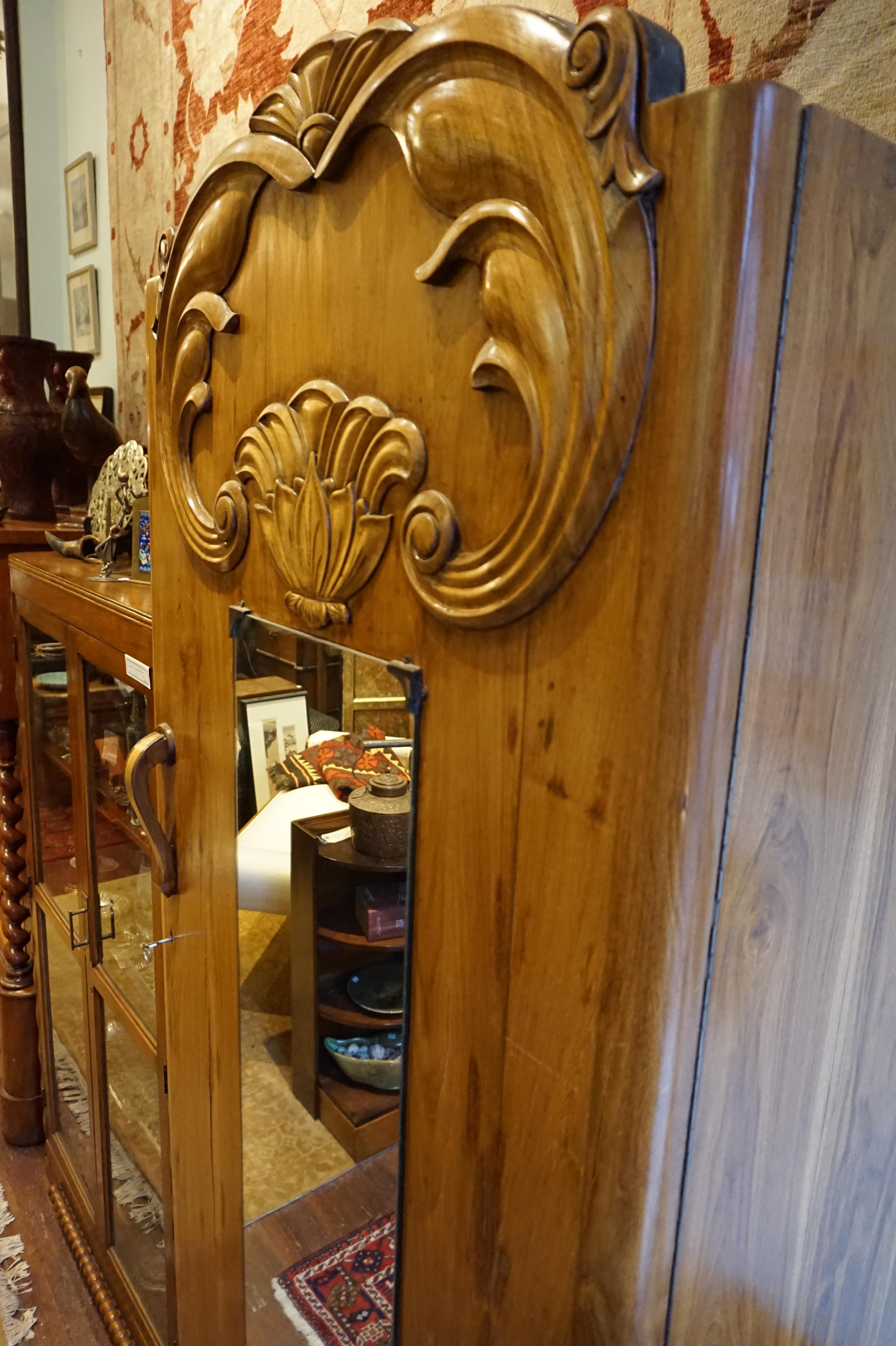 Art Deco Teak Armoire with Lotus Motif In Good Condition In Vancouver, British Columbia