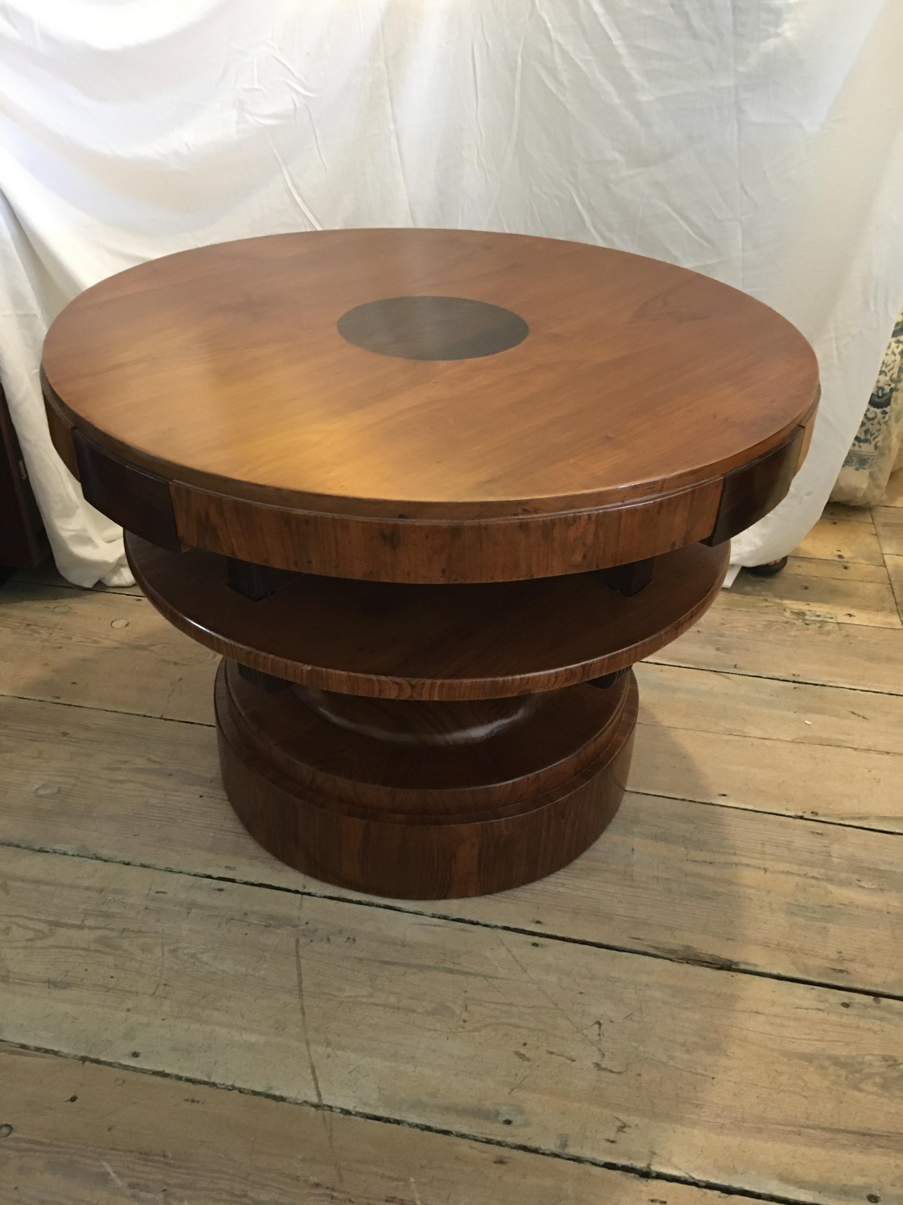 European Art Deco Teak Center or Dining Table with Rosewood Accents