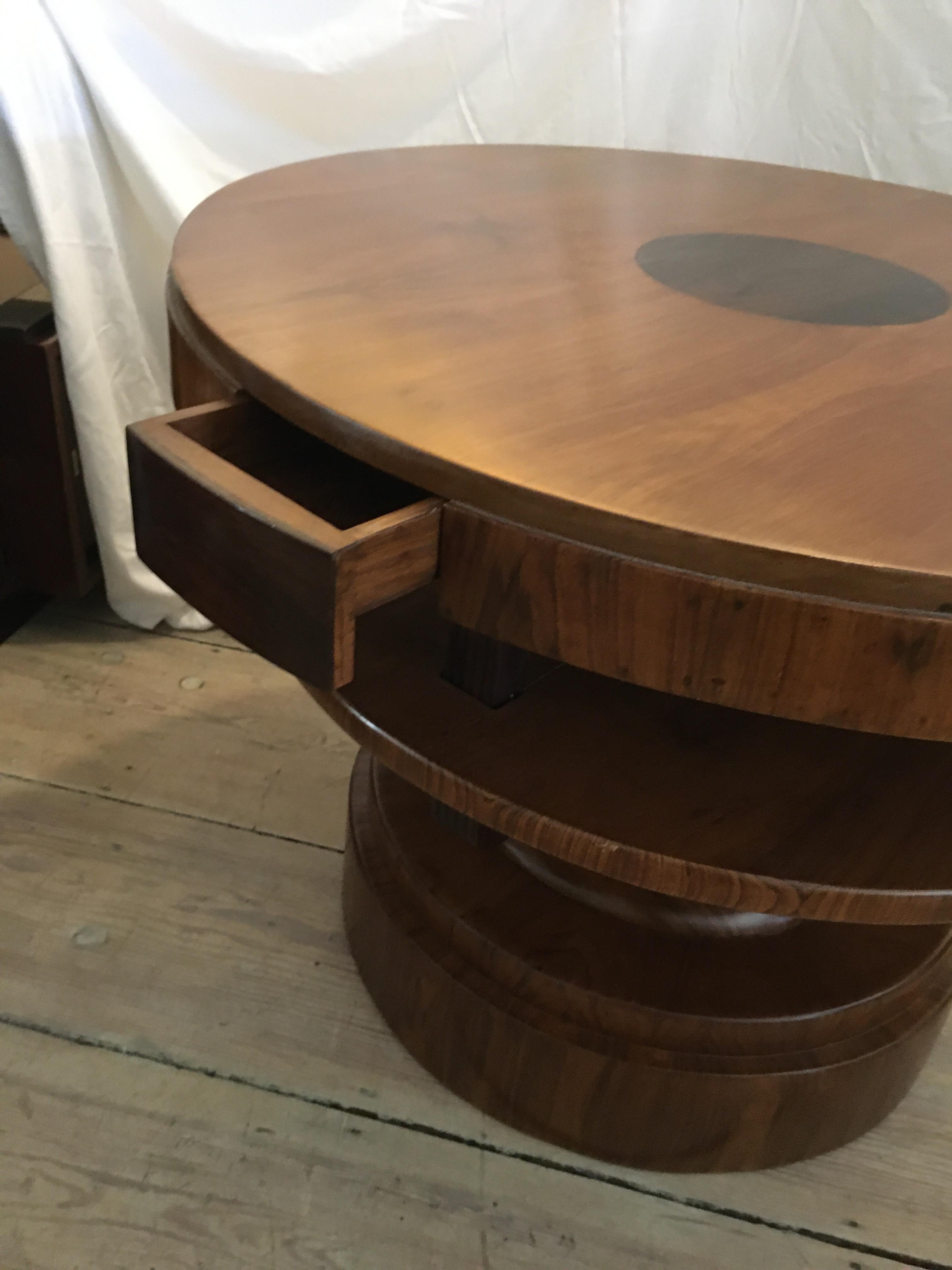 Art Deco Teak Center or Dining Table with Rosewood Accents In Good Condition In Nantucket, MA