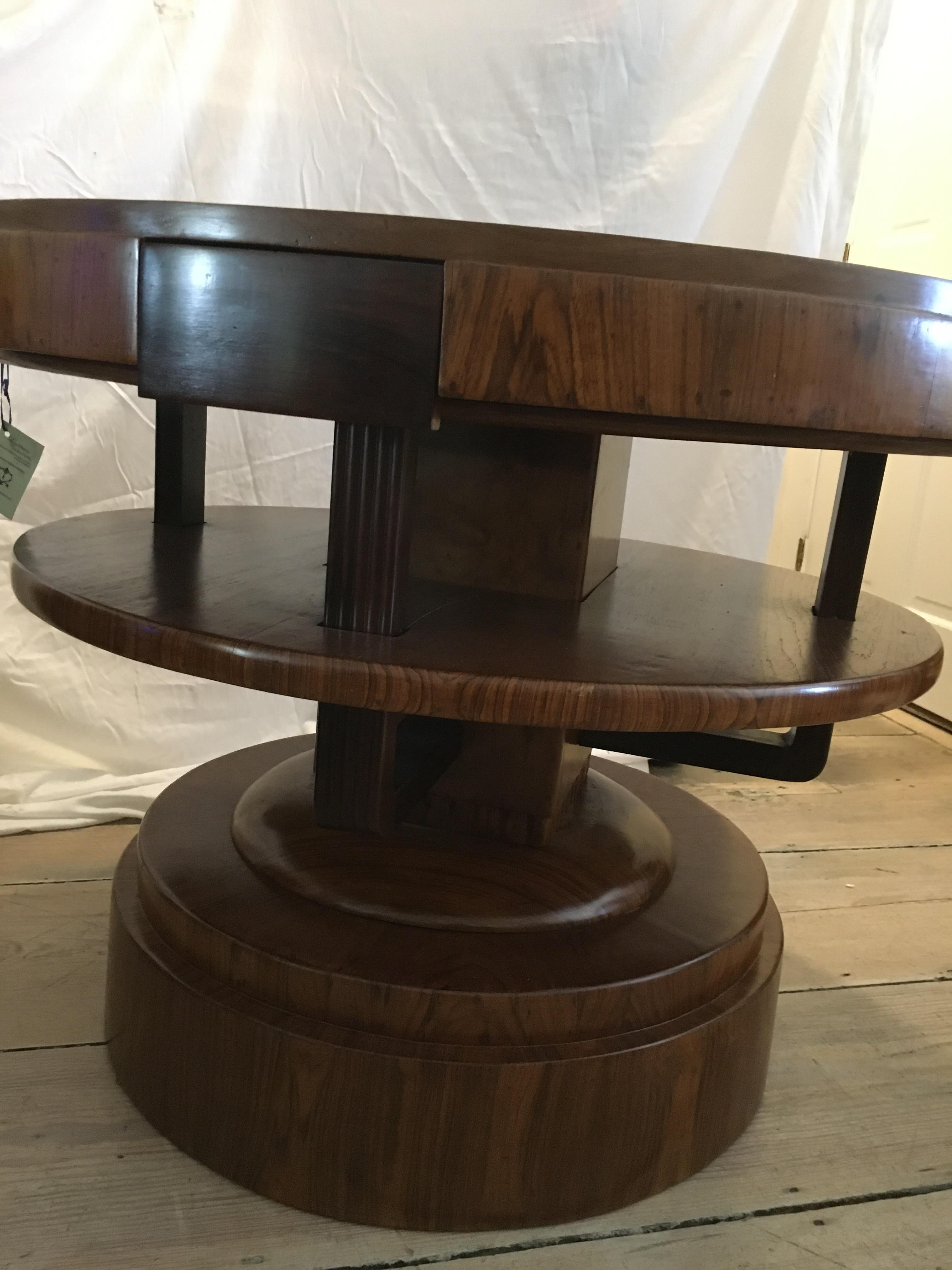 20th Century Art Deco Teak Center or Dining Table with Rosewood Accents