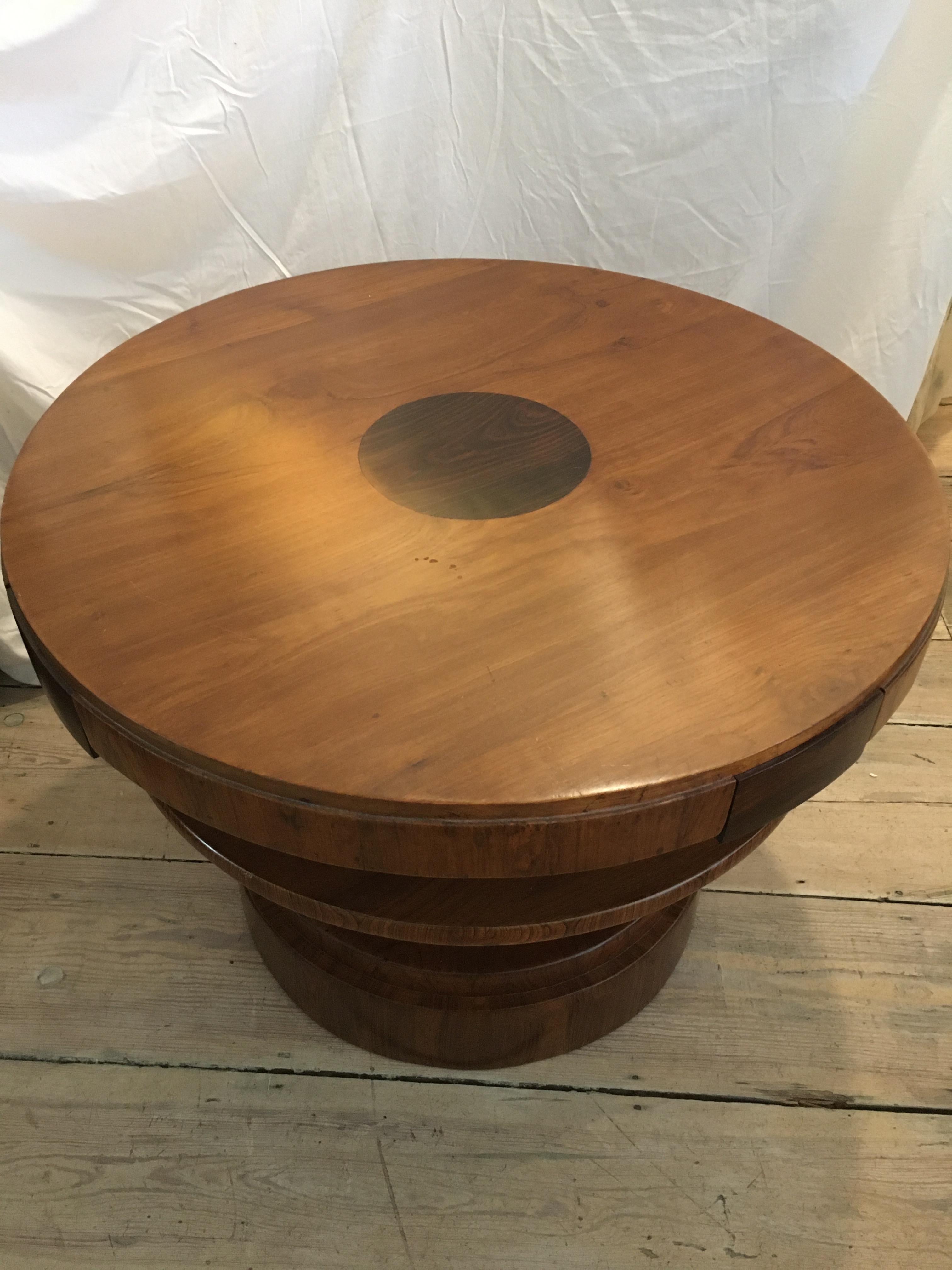 Art Deco Teak Center or Dining Table with Rosewood Accents 3
