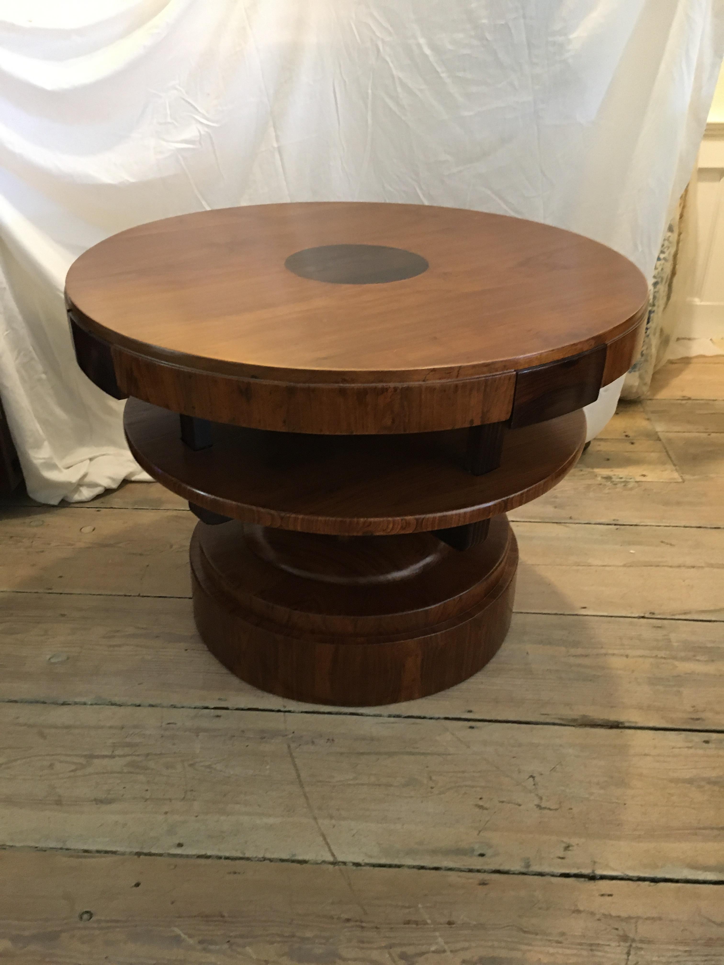 Art Deco Teak Center or Dining Table with Rosewood Accents 4
