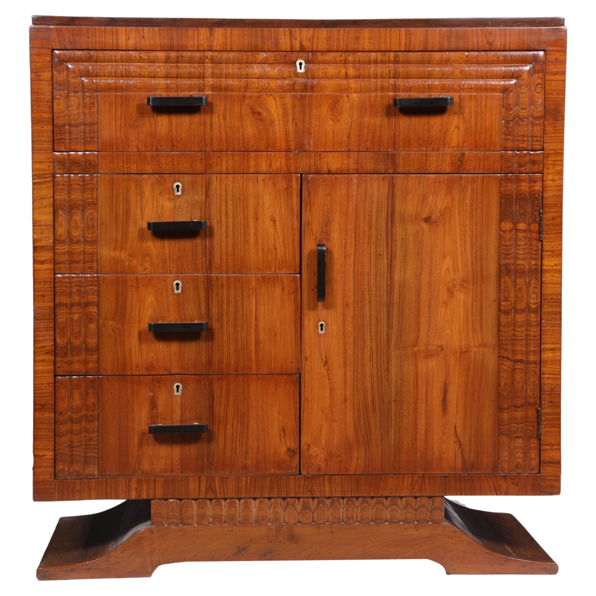 Art Deco Teak Chest of Drawers, Cabinet Commode