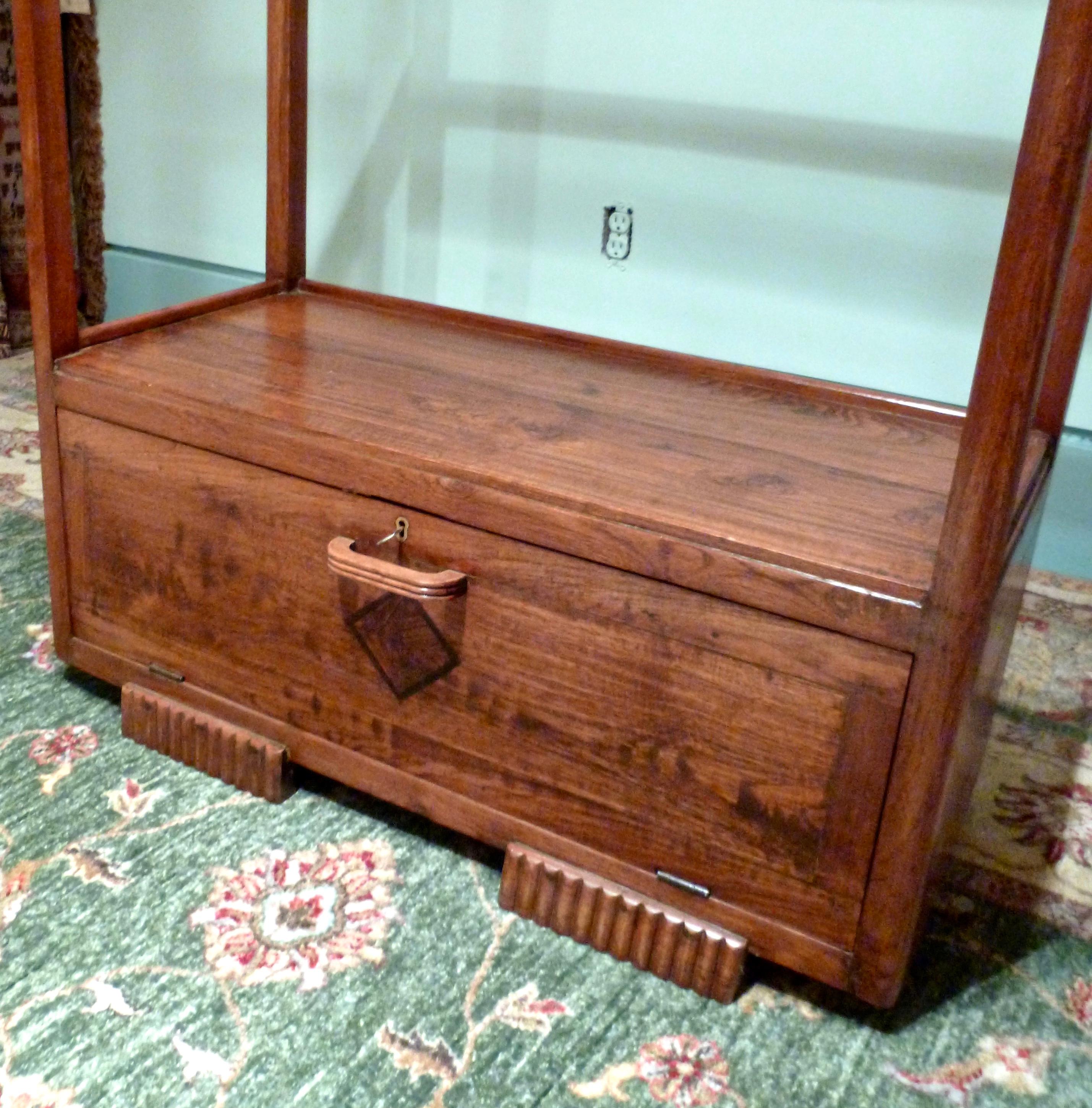 Art Deco Teak Coat Rack Hat Stand Bench Locking Cabinet For Sale 7