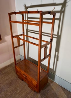 Art Deco Teak Coat Rack Hat Stand Bench Locking Cabinet
