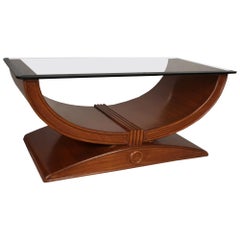 Art Deco Teak Coffee or Cocktail Table with Smoked Glass Top