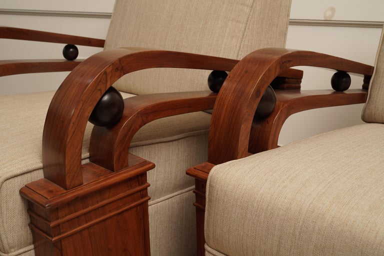 Art Deco Teak Living Room Set, Love Seat and Pair of Club Chairs