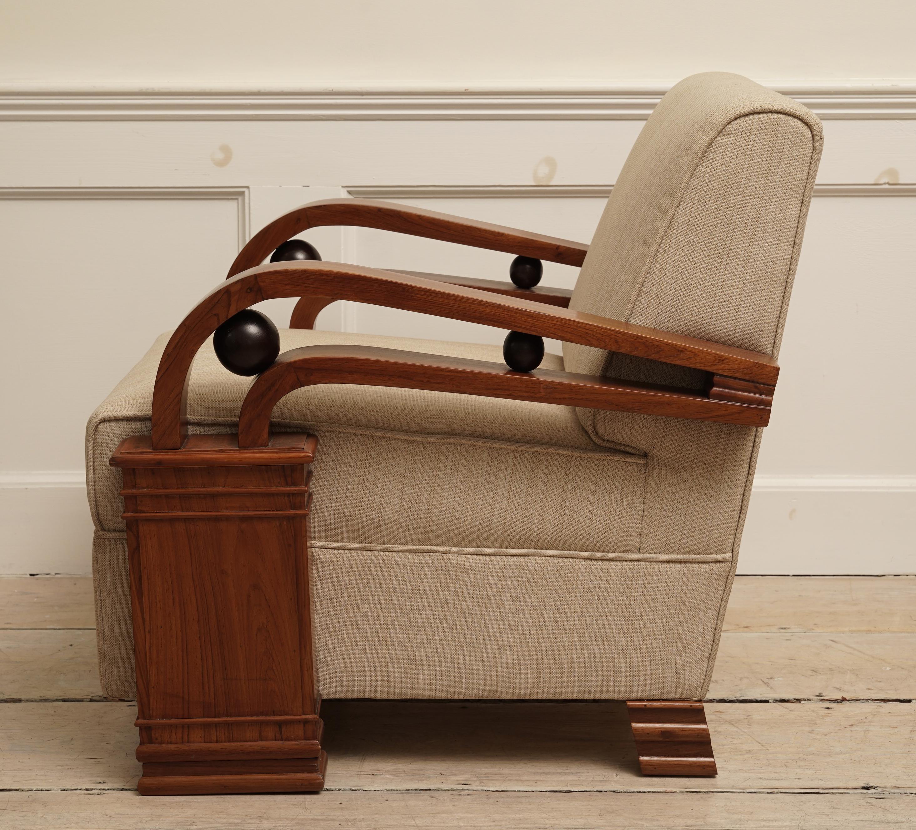Art Deco Teak Living Room Set, Love Seat and Pair of Club Chairs, European In Good Condition In Nantucket, MA
