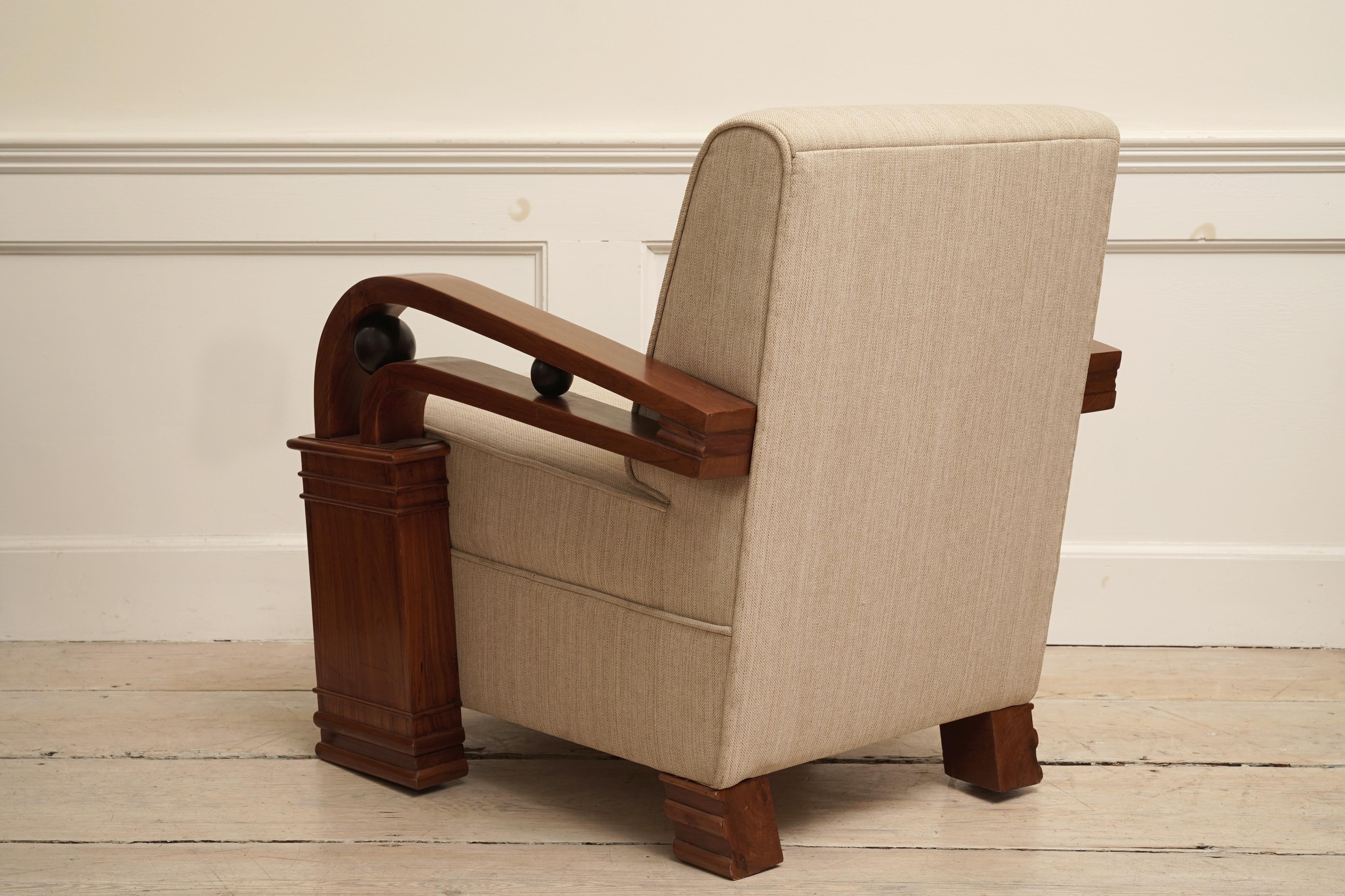 20th Century Art Deco Teak Living Room Set, Love Seat and Pair of Club Chairs, European
