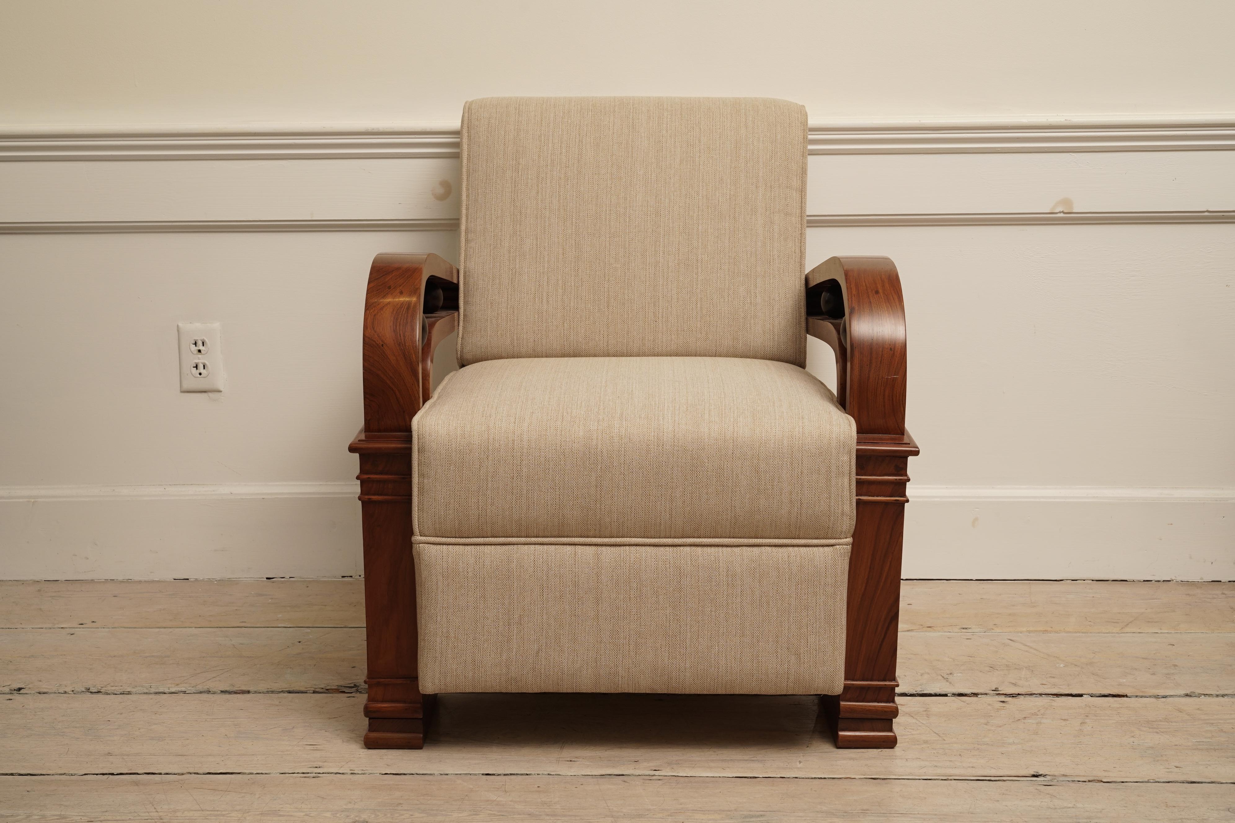 Art Deco Teak Living Room Set, Love Seat and Pair of Club Chairs, European 1