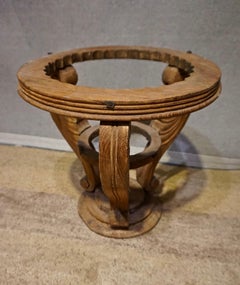 Art Deco Teak Round Side Table Unfinished Hand Carved Rustic