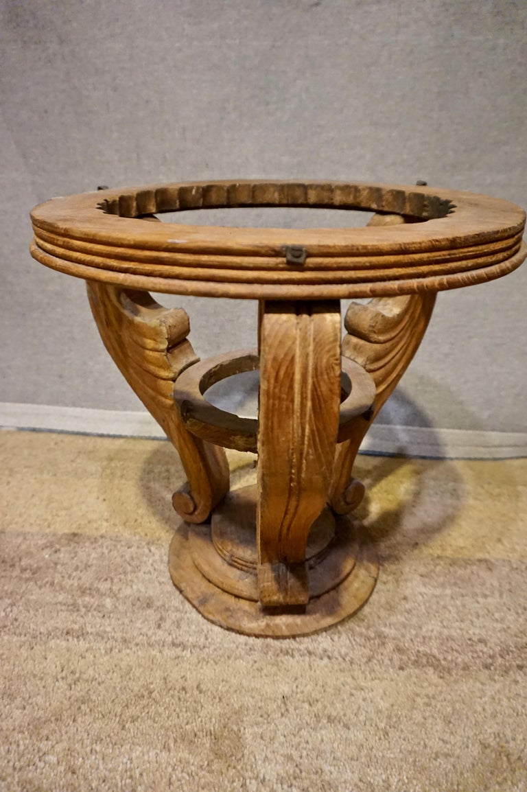 Art Deco Teak Round Side Table Unfinished Hand Carved Rustic For Sale