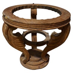 Art Deco Teak Round Side Table Unfinished Hand Carved Rustic
