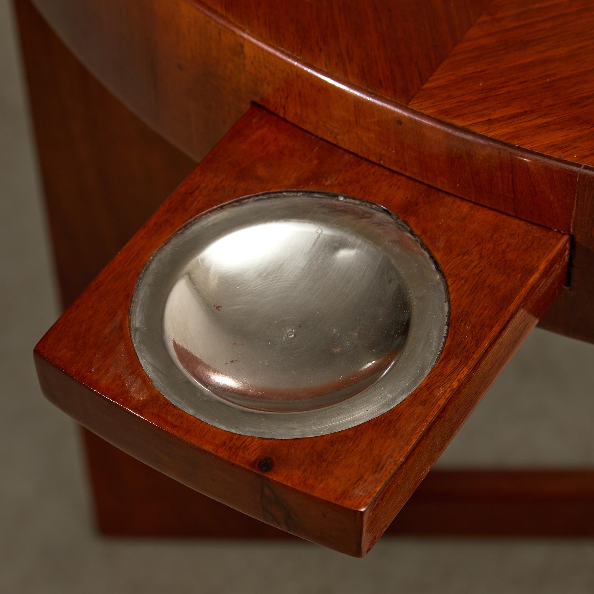 Art Deco Teak Round Table with Pull-Out Ashtray Tabs For Sale 13