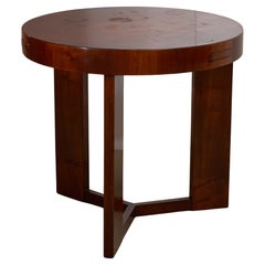 Art Deco Teak Round Table with Pull-Out Ashtray Tabs